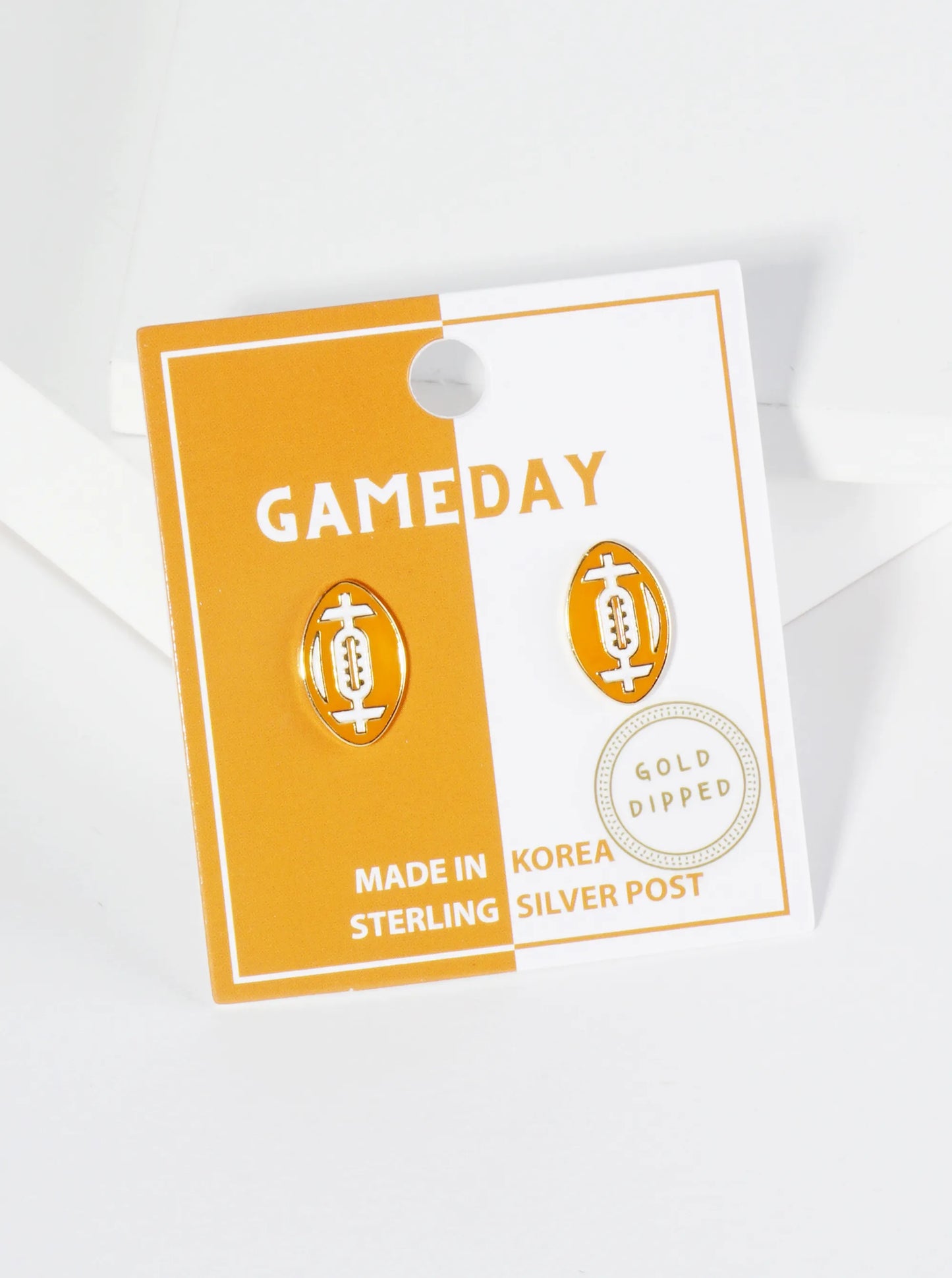 18K Gold Dipped Enamel Football Ball Game Day Stud Earrings