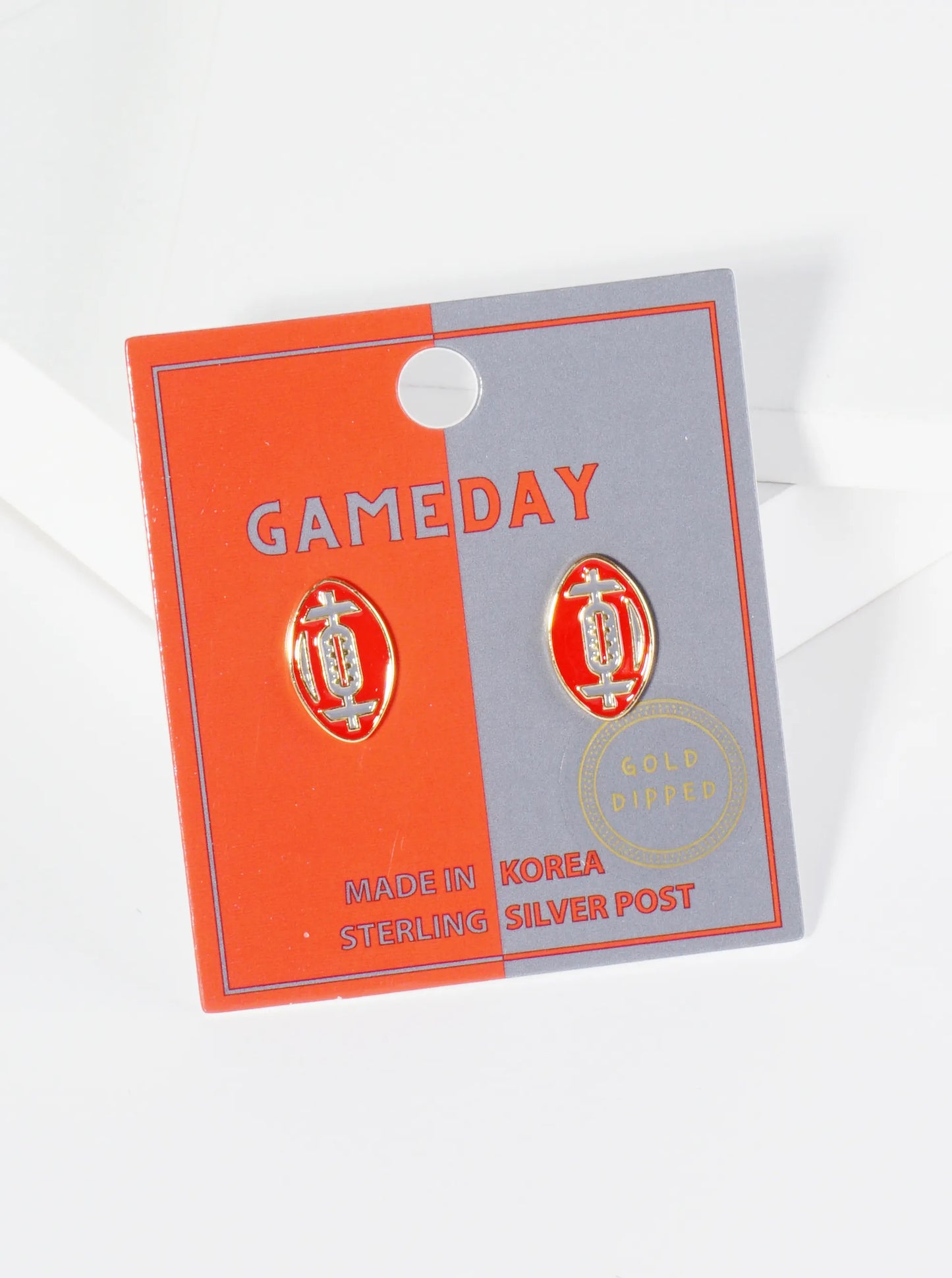 18K Gold Dipped Enamel Football Ball Game Day Stud Earrings