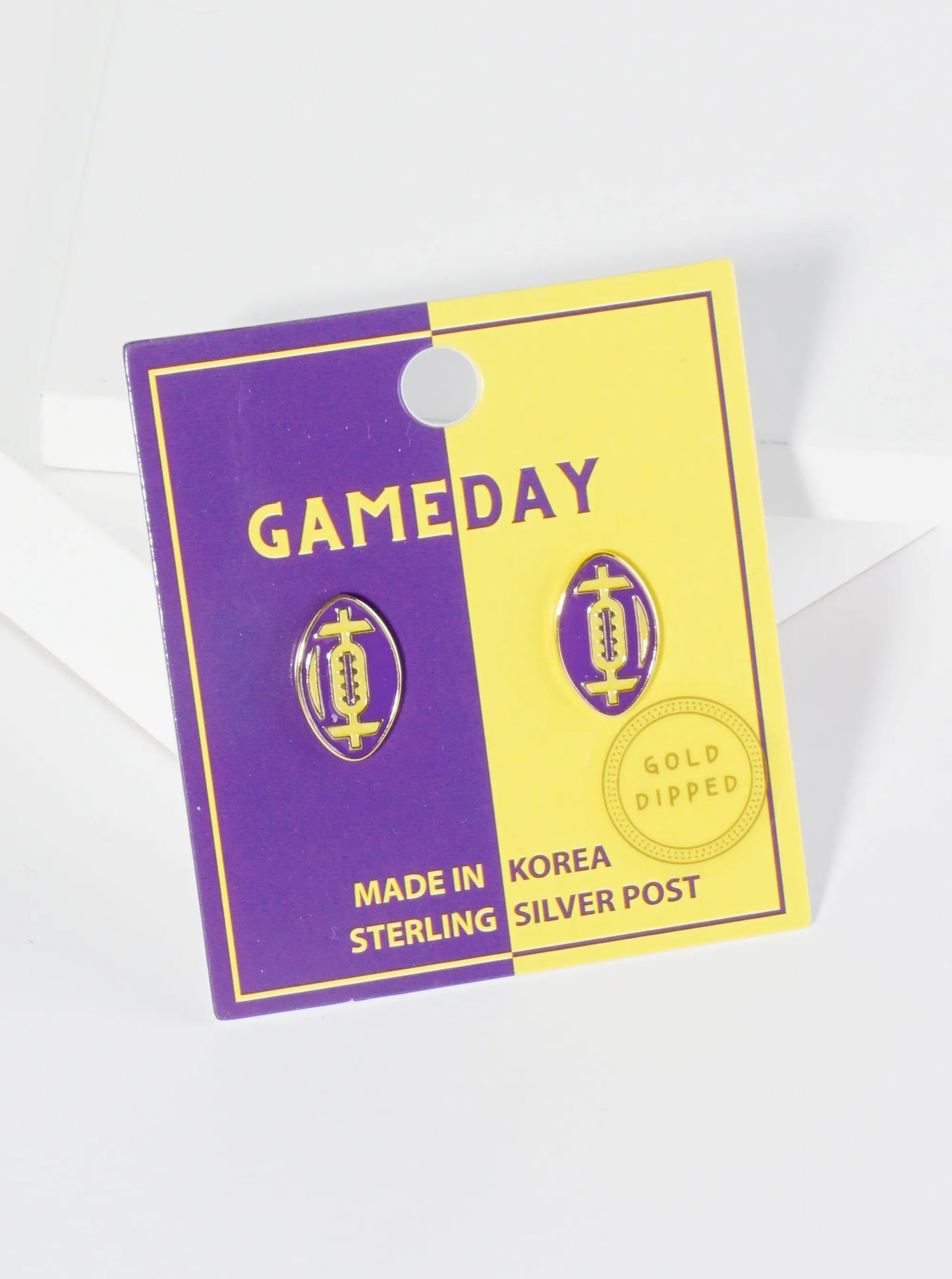 18K Gold Dipped Enamel Football Ball Game Day Stud Earrings