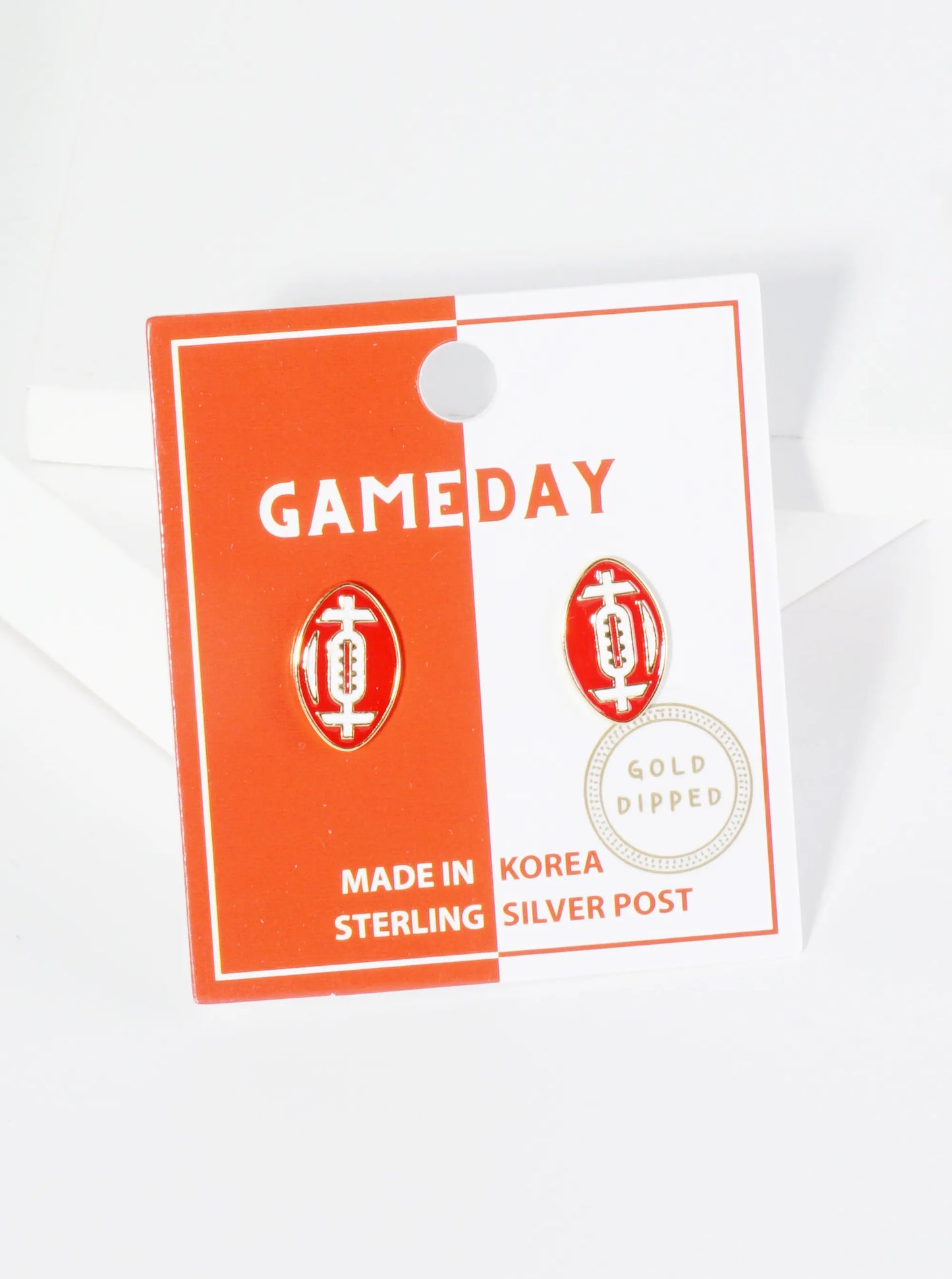 18K Gold Dipped Enamel Football Ball Game Day Stud Earrings
