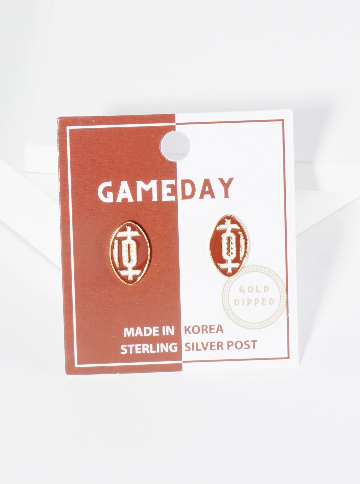 18K Gold Dipped Enamel Football Ball Game Day Stud Earrings