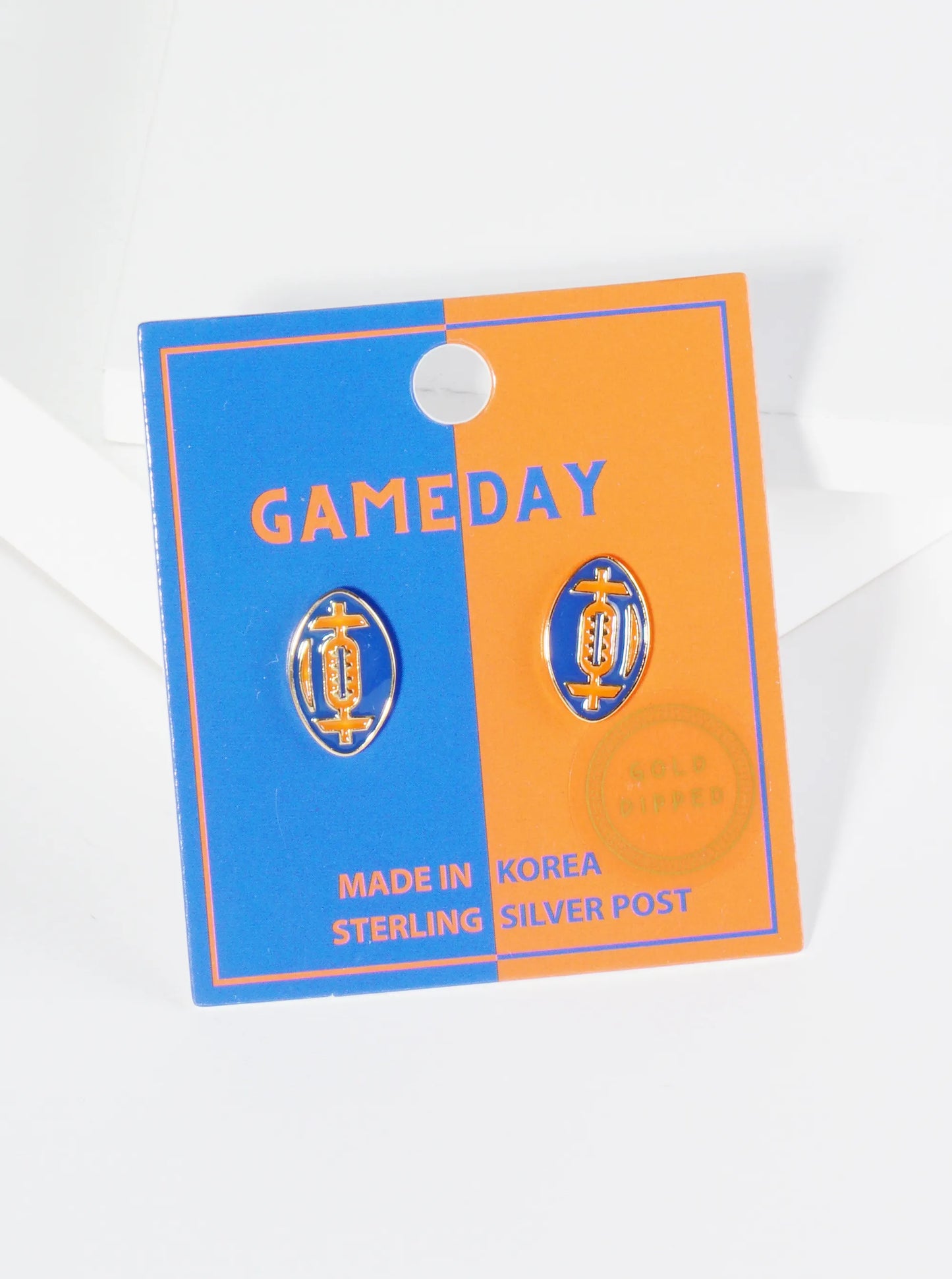 18K Gold Dipped Enamel Football Ball Game Day Stud Earrings