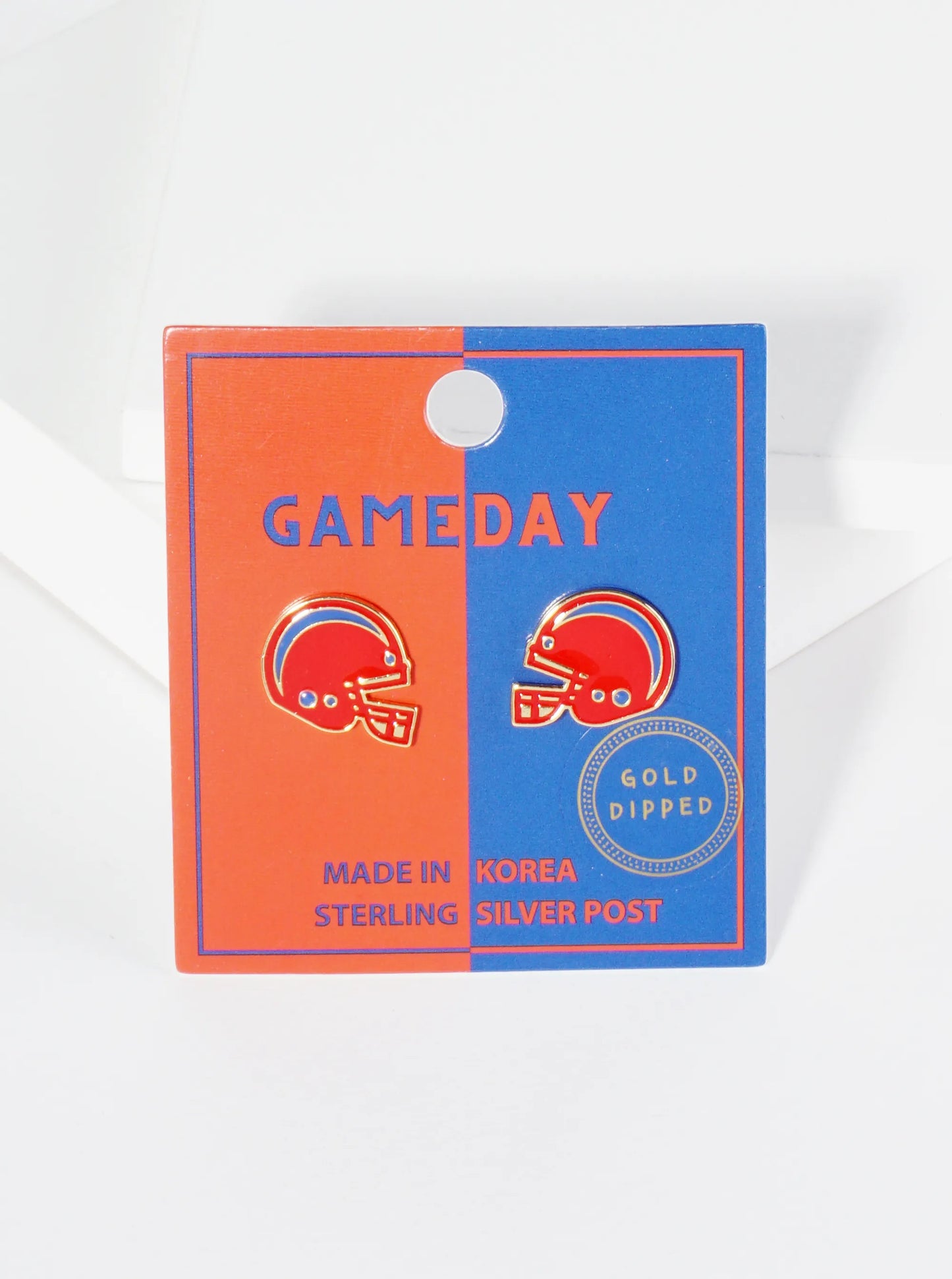 18K Gold Dipped Enamel Football Helmet Game Day Stud Earrings