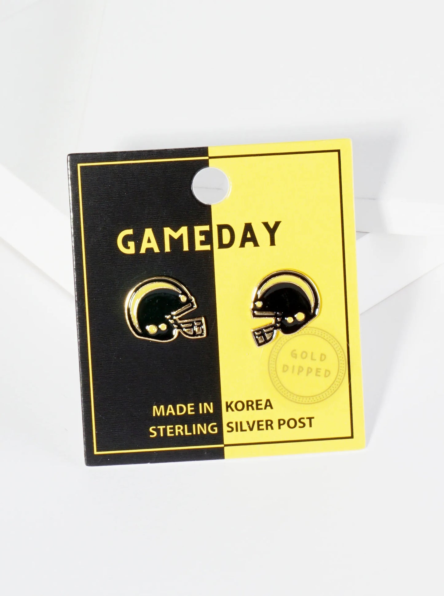 18K Gold Dipped Enamel Football Helmet Game Day Stud Earrings