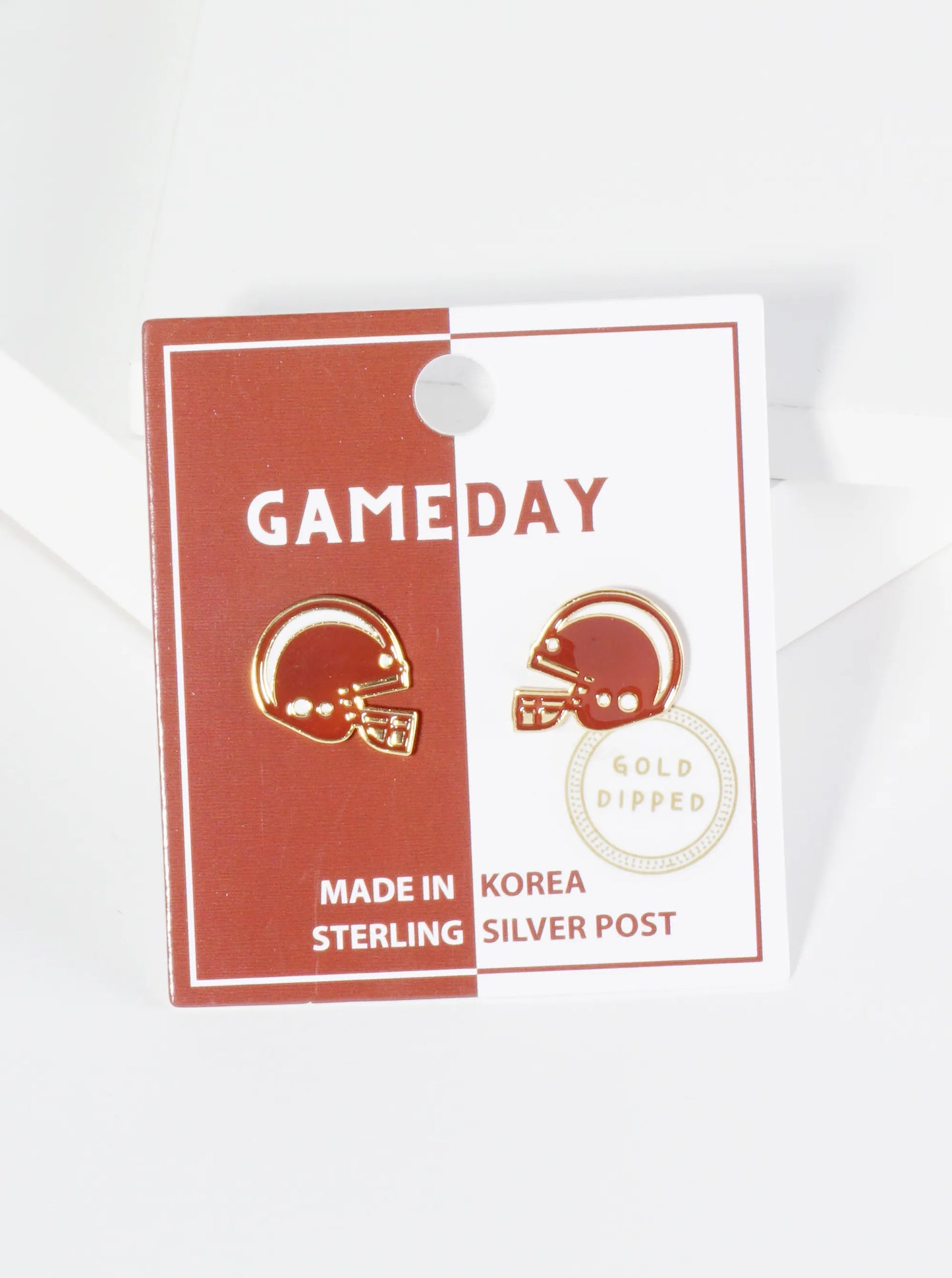 18K Gold Dipped Enamel Football Helmet Game Day Stud Earrings