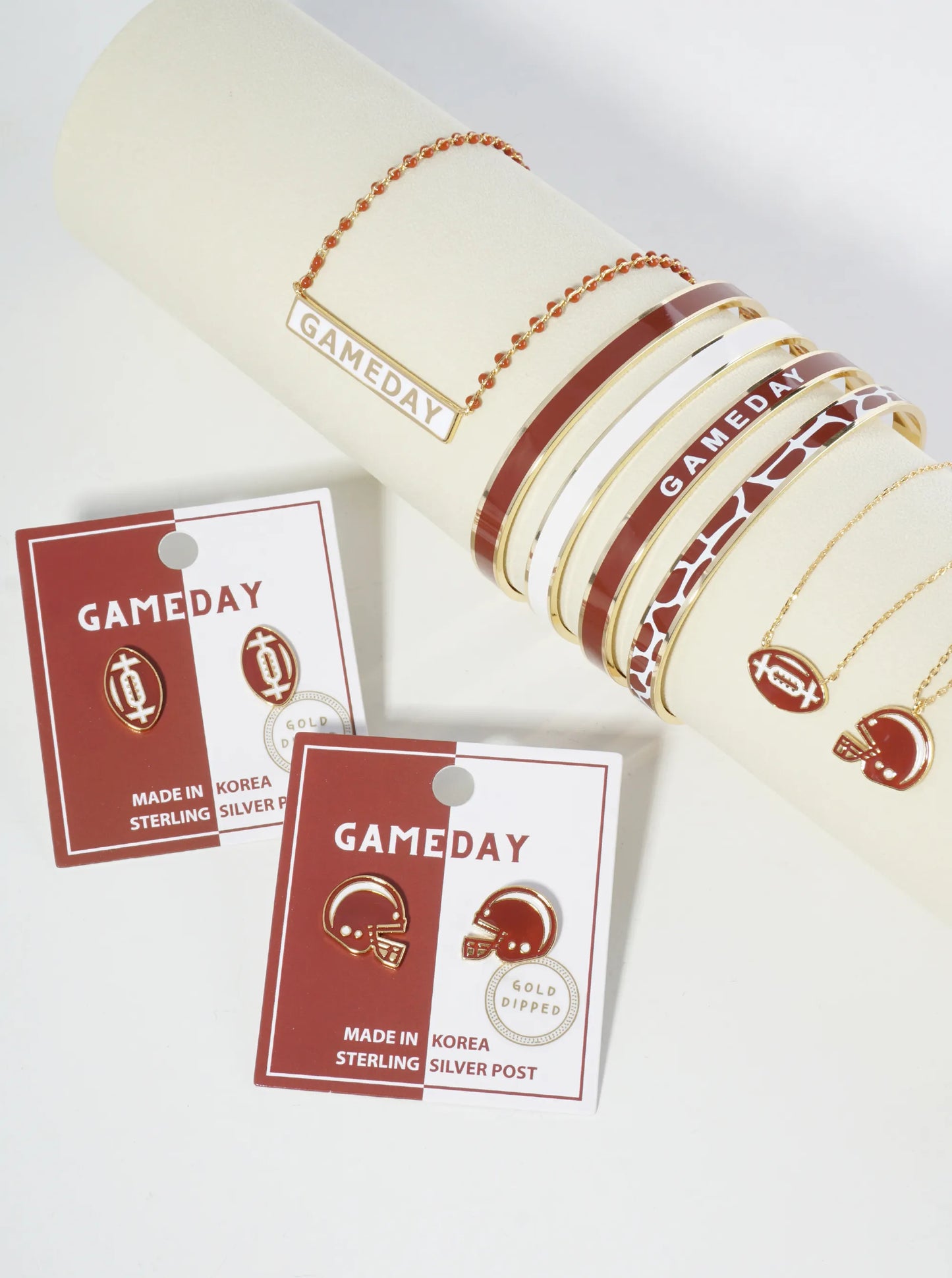 18K Gold Dipped Enamel Football Helmet Game Day Stud Earrings