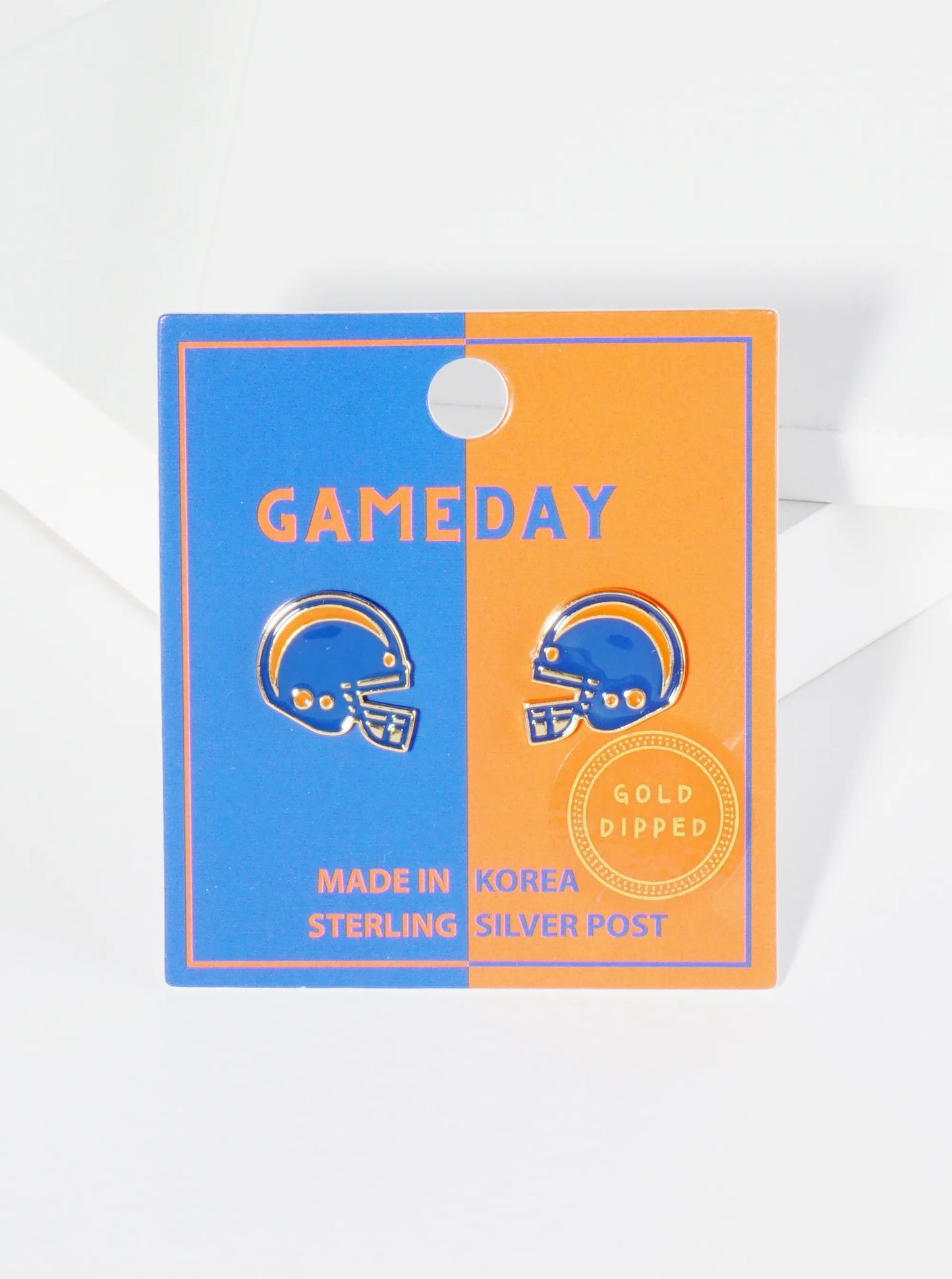 18K Gold Dipped Enamel Football Helmet Game Day Stud Earrings