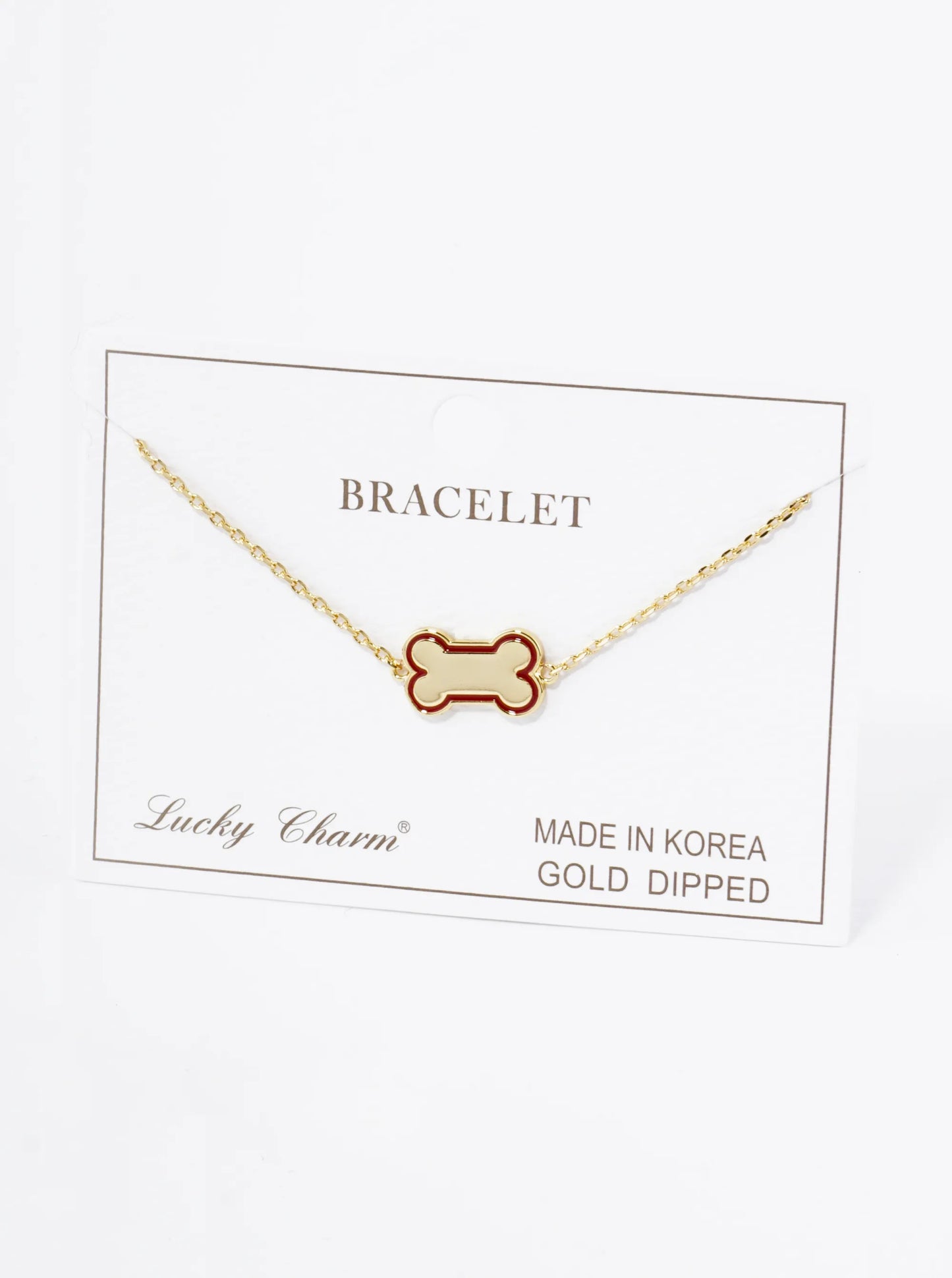 18K Gold Dipped Enamel Game Day Mascot Dog Bone Treat Chain Bracelet