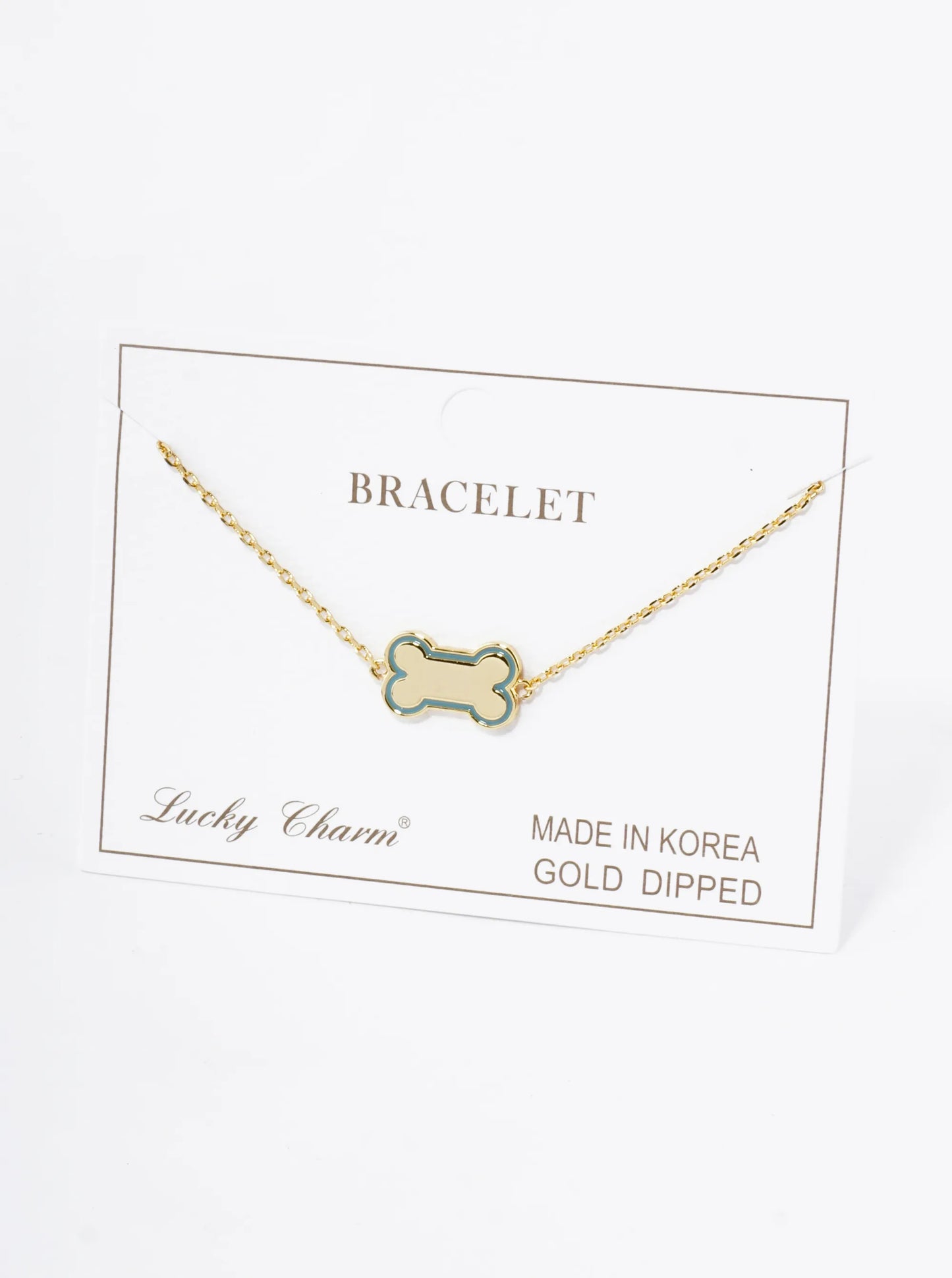 18K Gold Dipped Enamel Game Day Mascot Dog Bone Treat Chain Bracelet