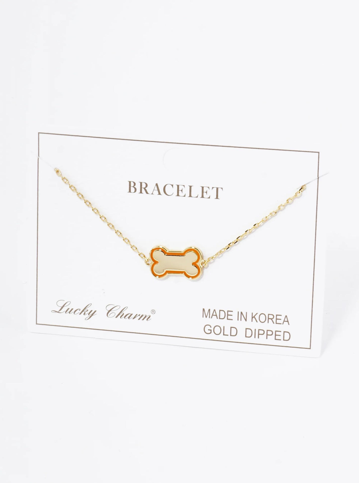 18K Gold Dipped Enamel Game Day Mascot Dog Bone Treat Chain Bracelet