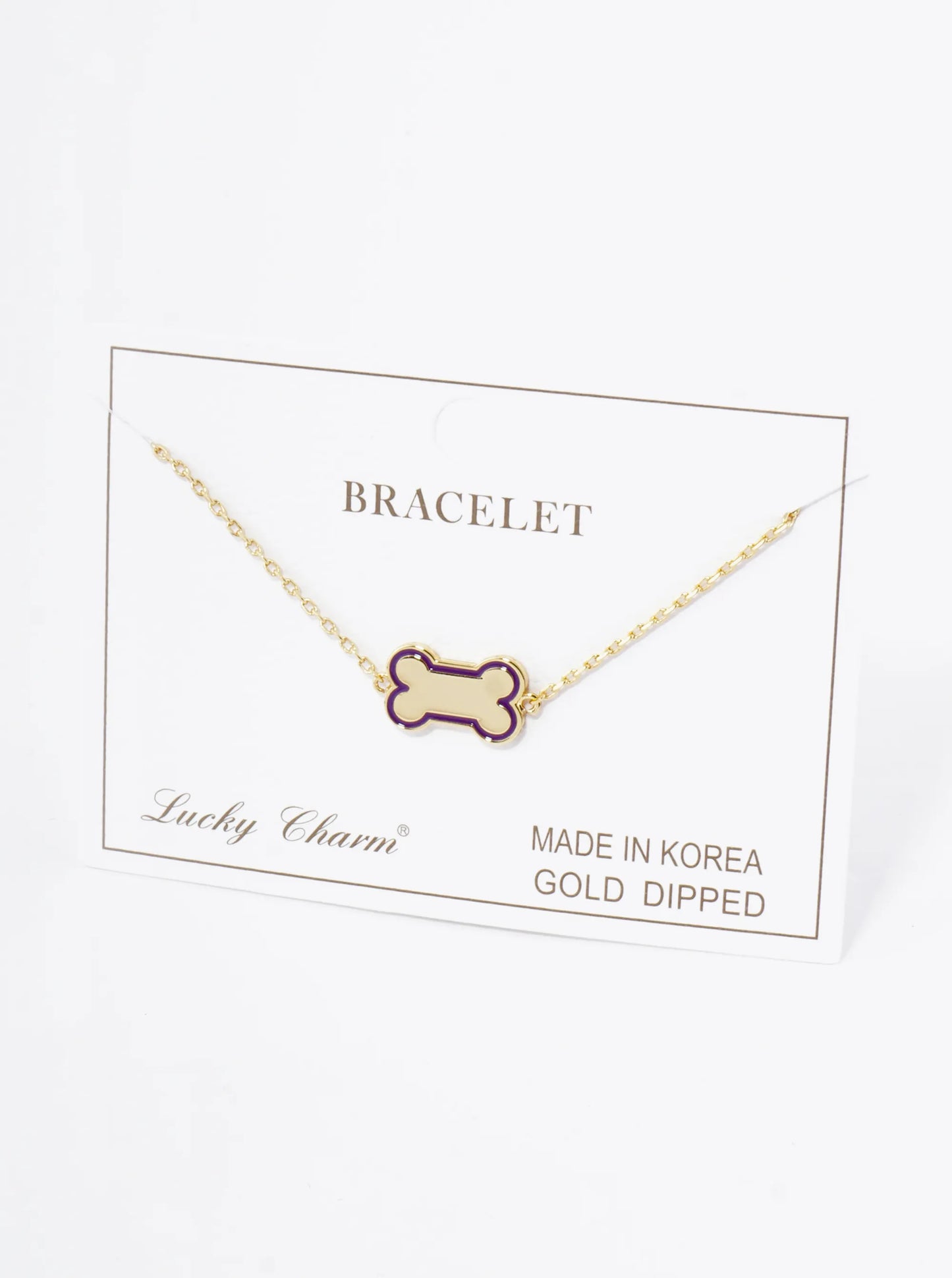 18K Gold Dipped Enamel Game Day Mascot Dog Bone Treat Chain Bracelet