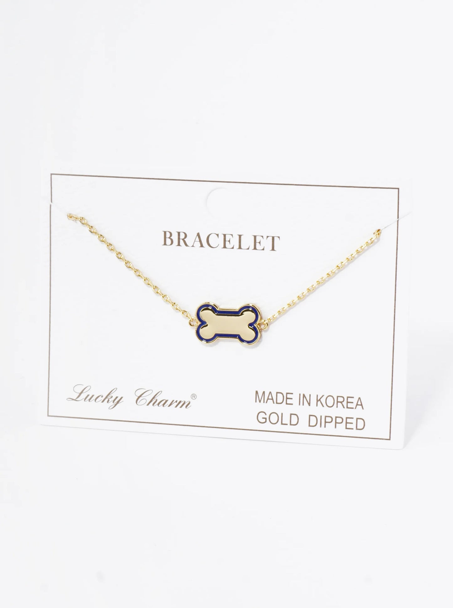 18K Gold Dipped Enamel Game Day Mascot Dog Bone Treat Chain Bracelet