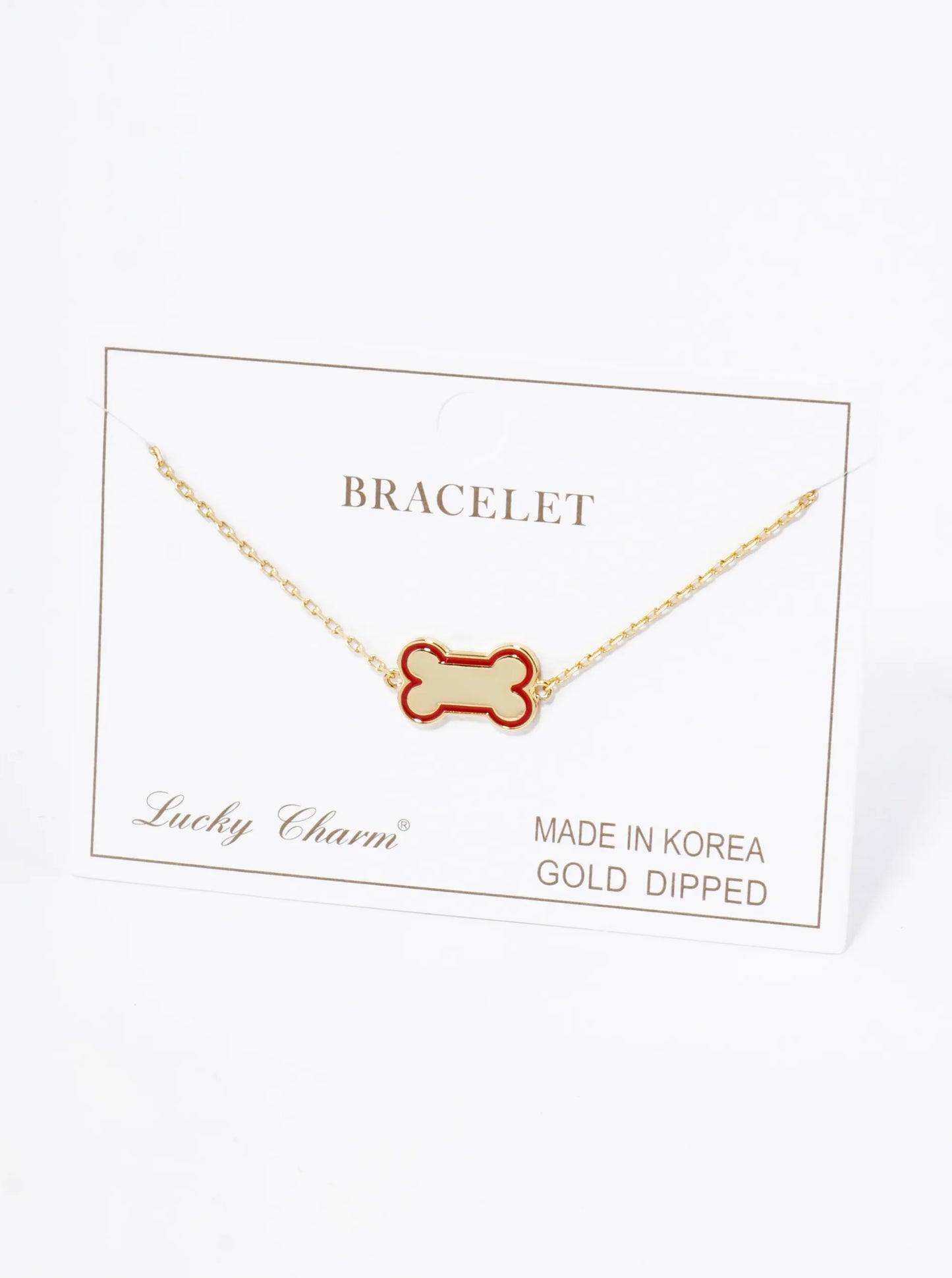 18K Gold Dipped Enamel Game Day Mascot Dog Bone Treat Chain Bracelet
