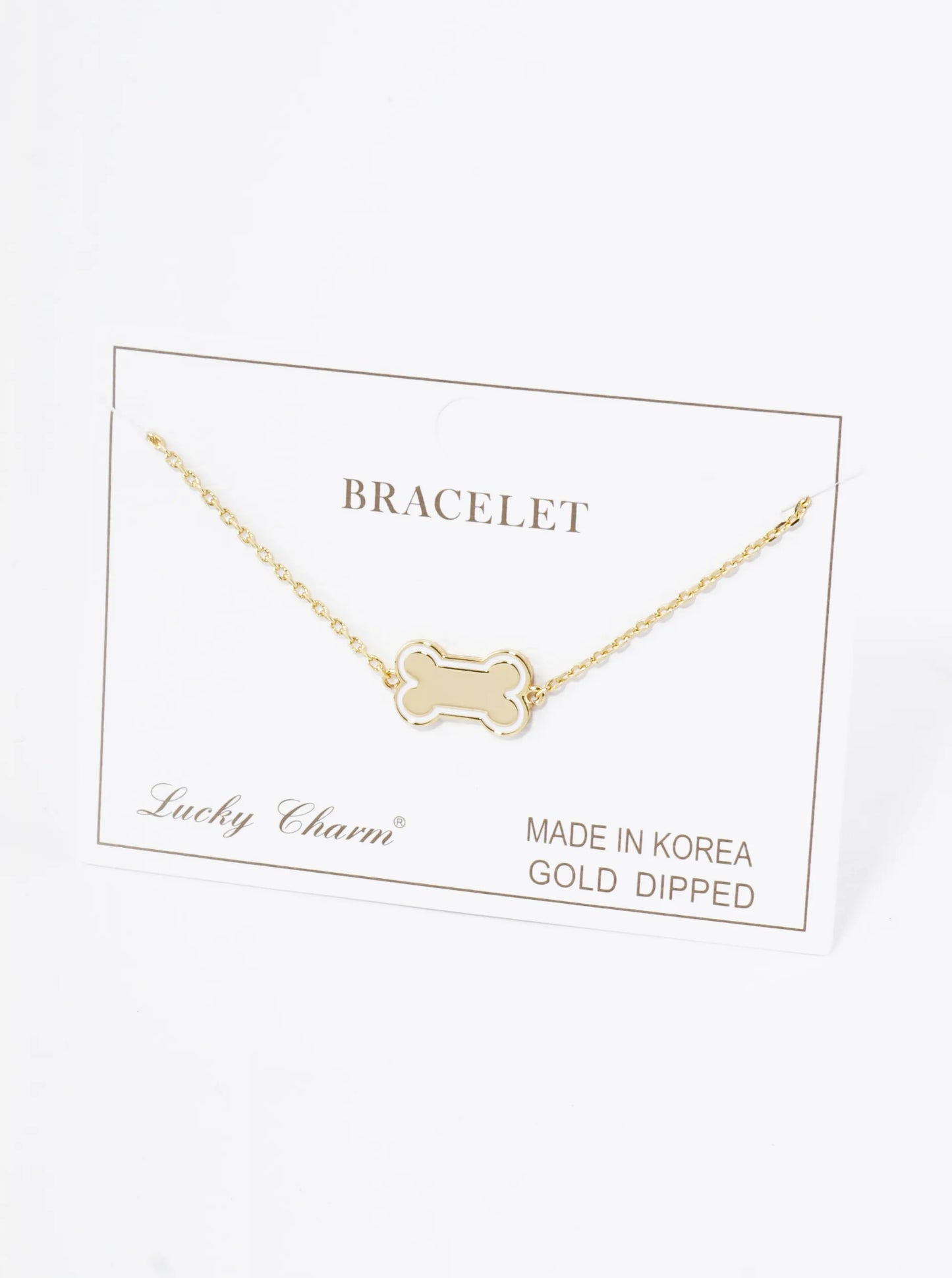 18K Gold Dipped Enamel Game Day Mascot Dog Bone Treat Chain Bracelet