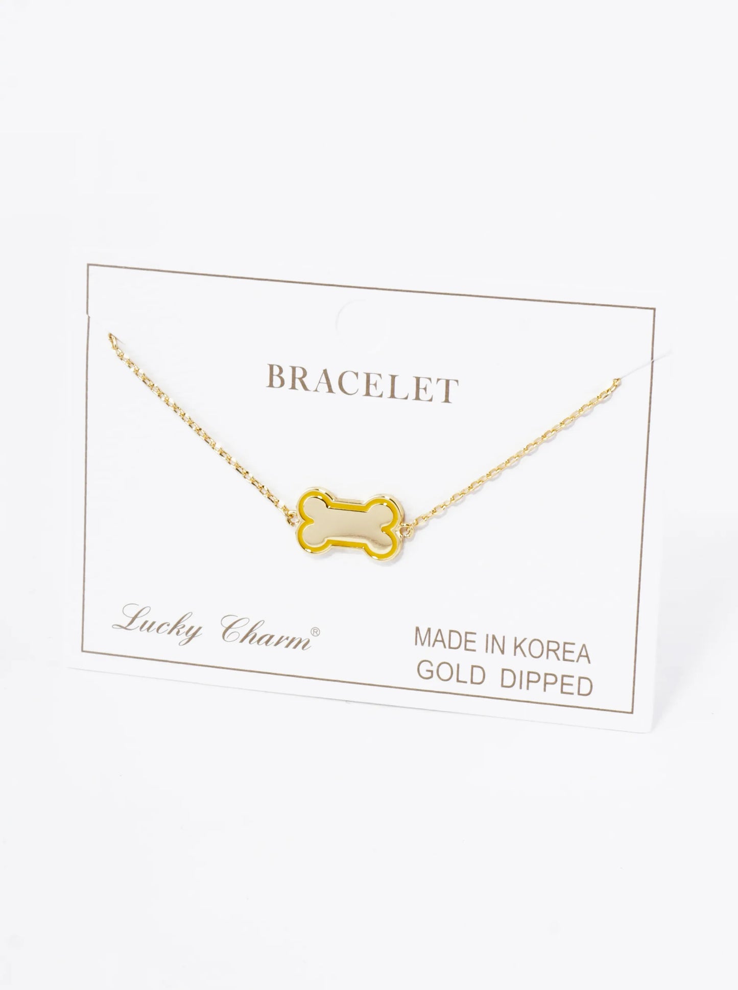 18K Gold Dipped Enamel Game Day Mascot Dog Bone Treat Chain Bracelet
