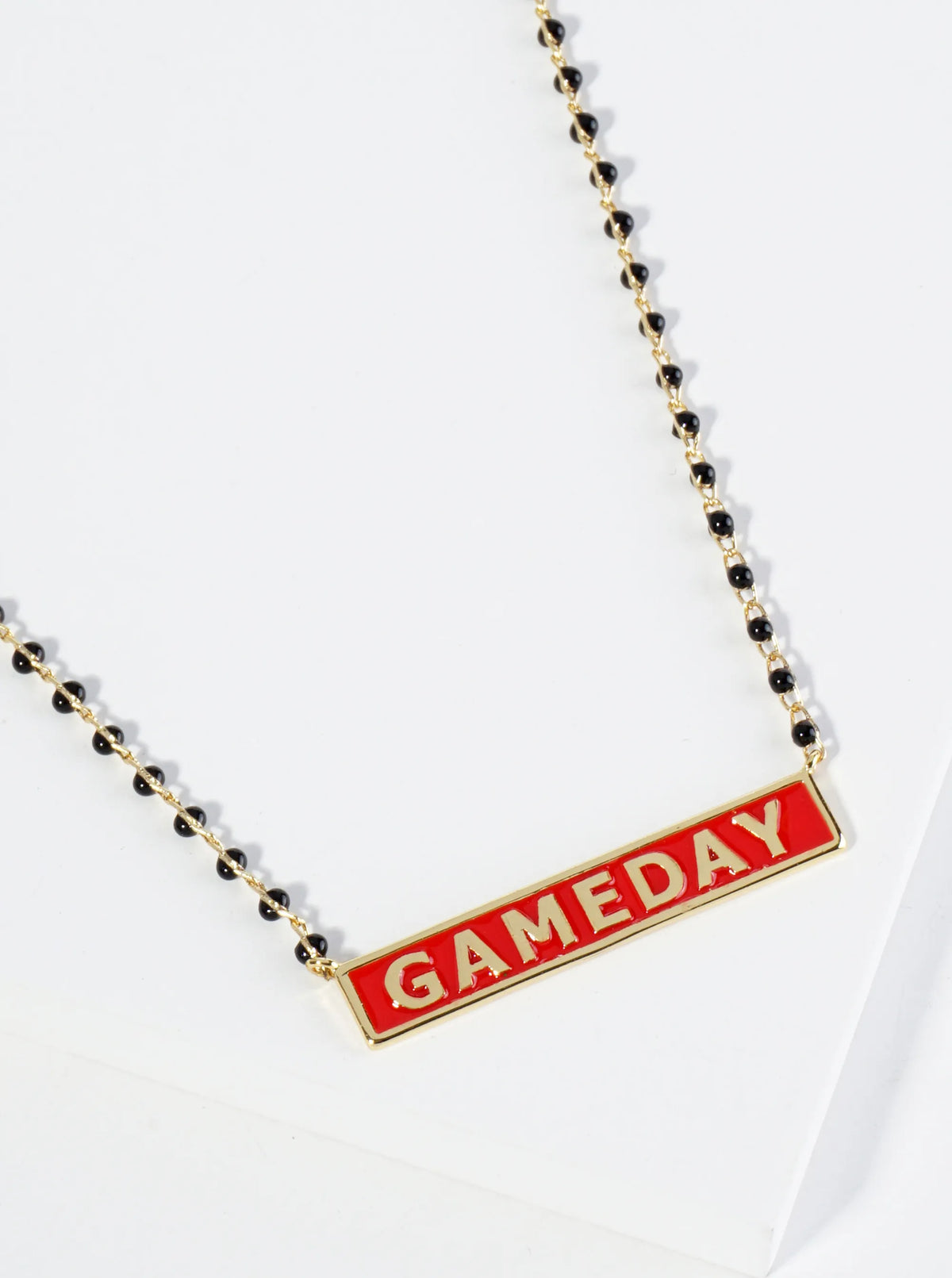 18K Gold Dipped Enamel Game Day Pendant Glass Beaded Chain Necklace