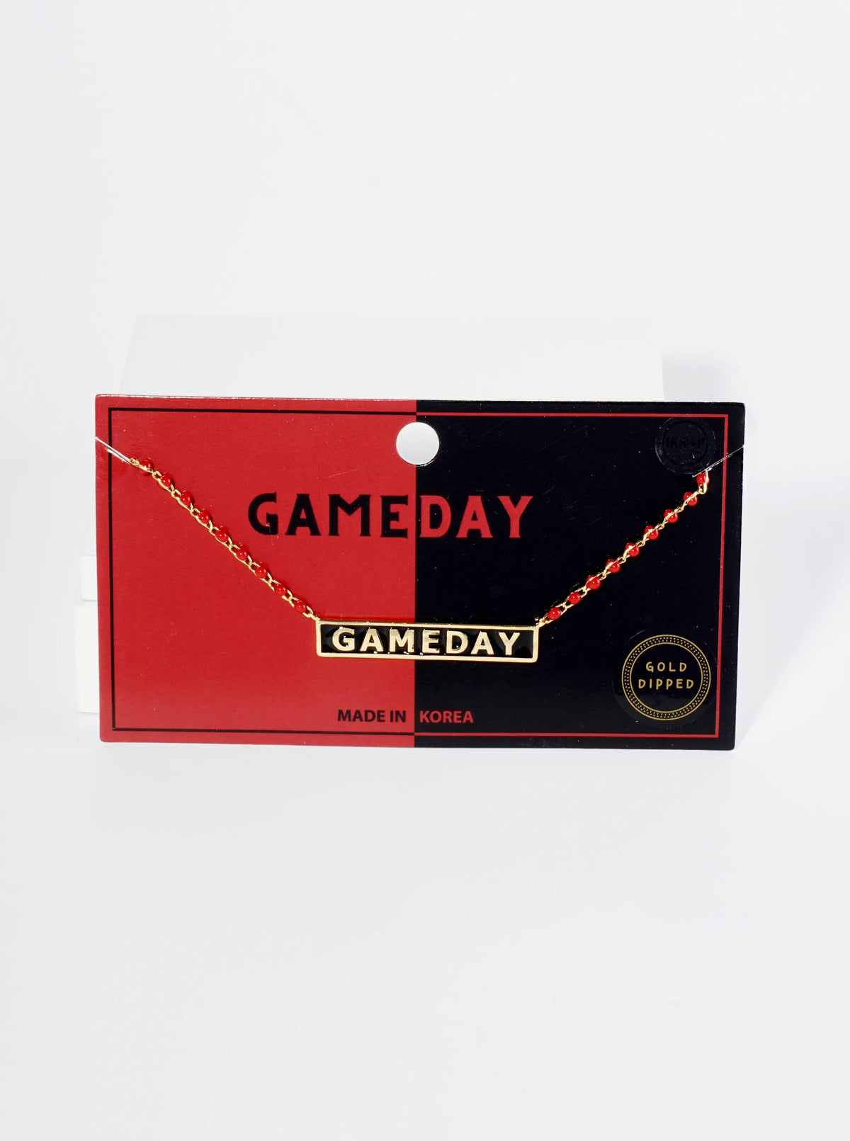 18K Gold Dipped Enamel Game Day Pendant Glass Beaded Chain Necklace