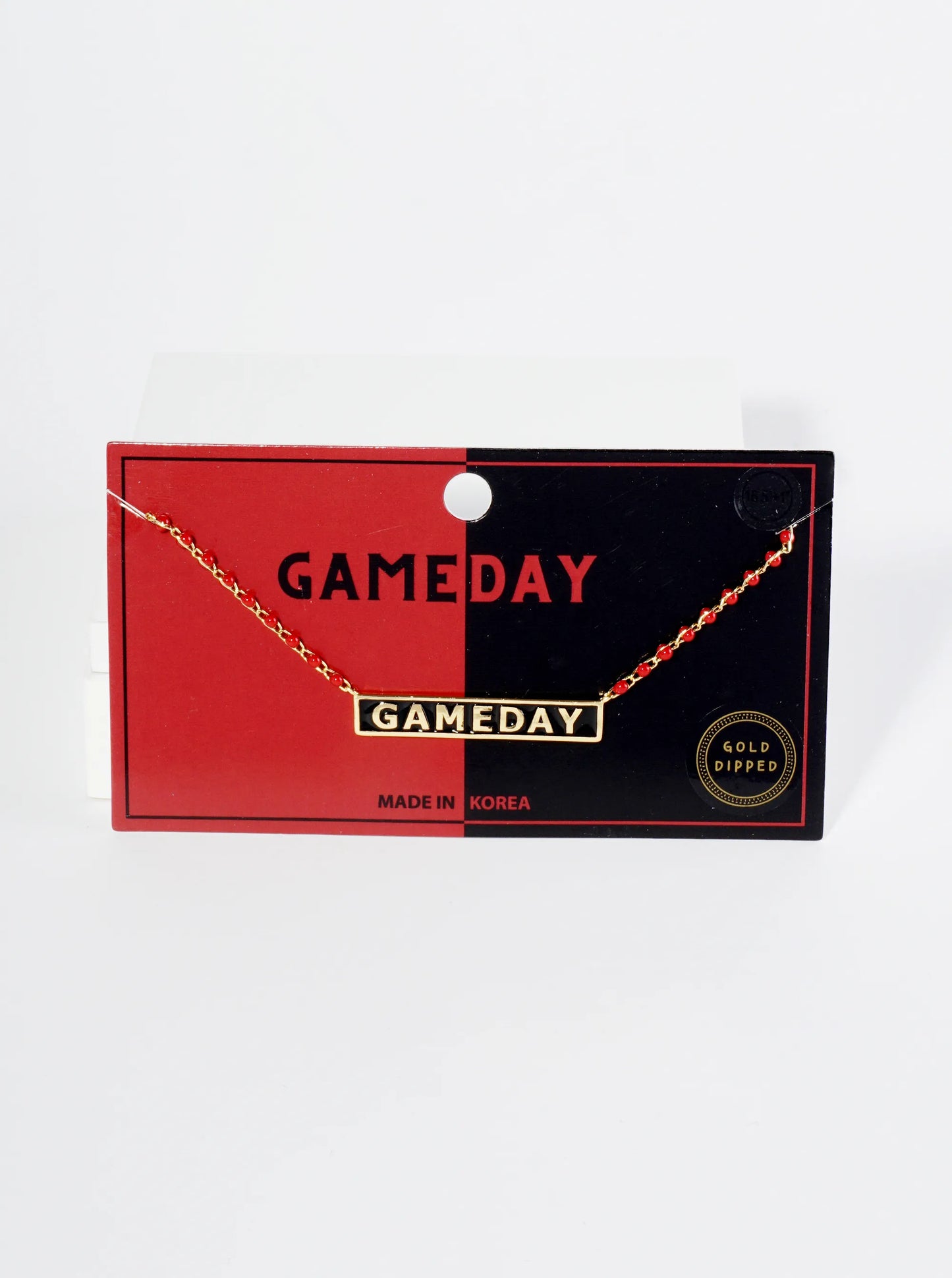 18K Gold Dipped Enamel Game Day Pendant Glass Beaded Chain Necklace