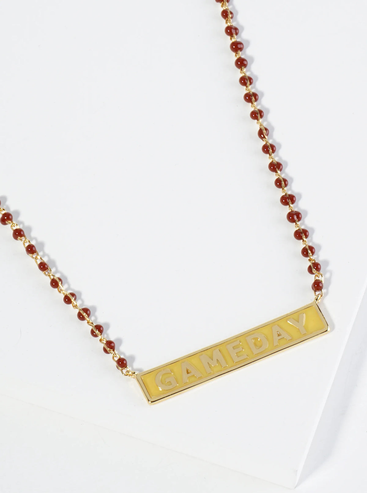 18K Gold Dipped Enamel Game Day Pendant Glass Beaded Chain Necklace