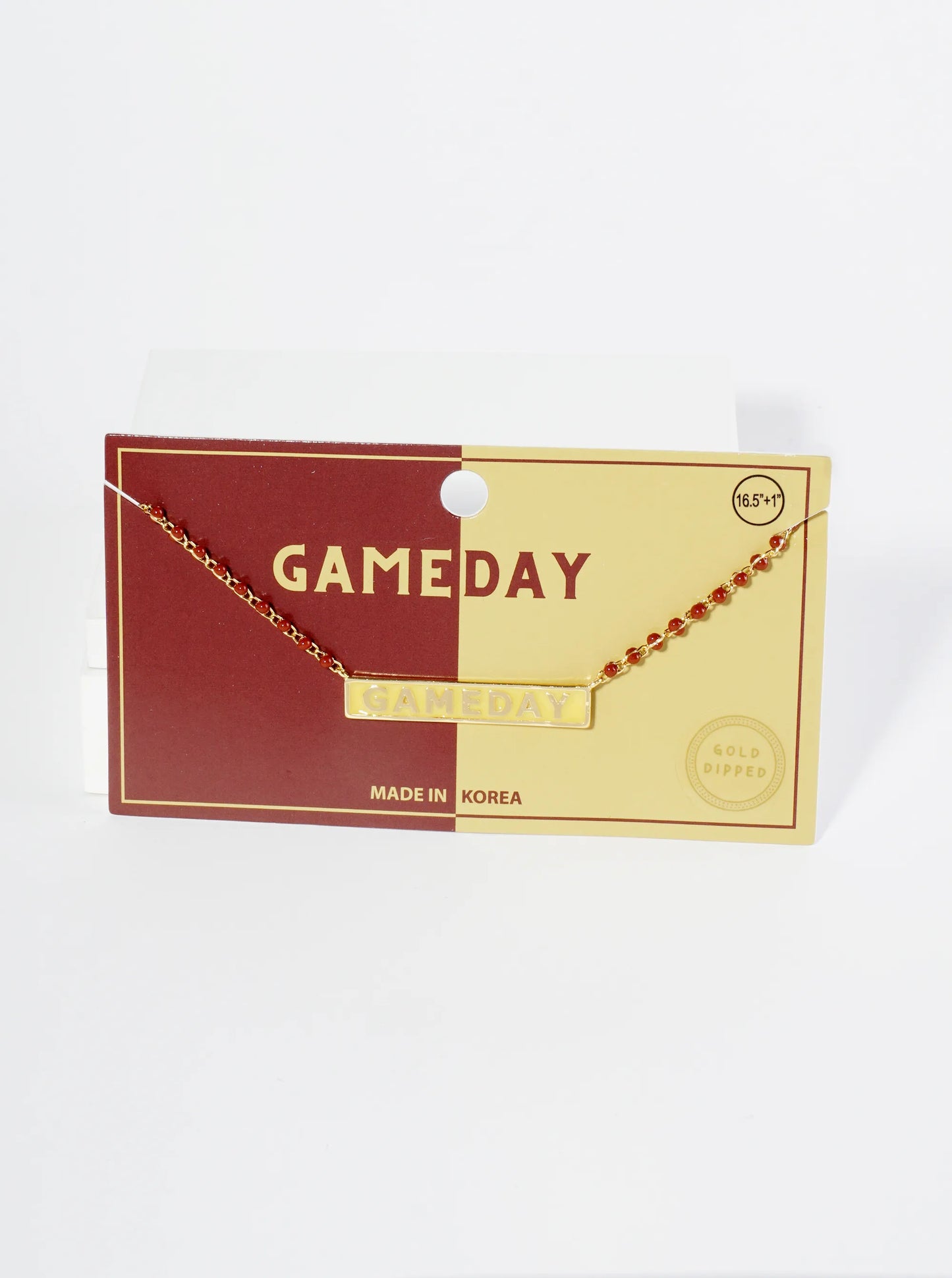 18K Gold Dipped Enamel Game Day Pendant Glass Beaded Chain Necklace