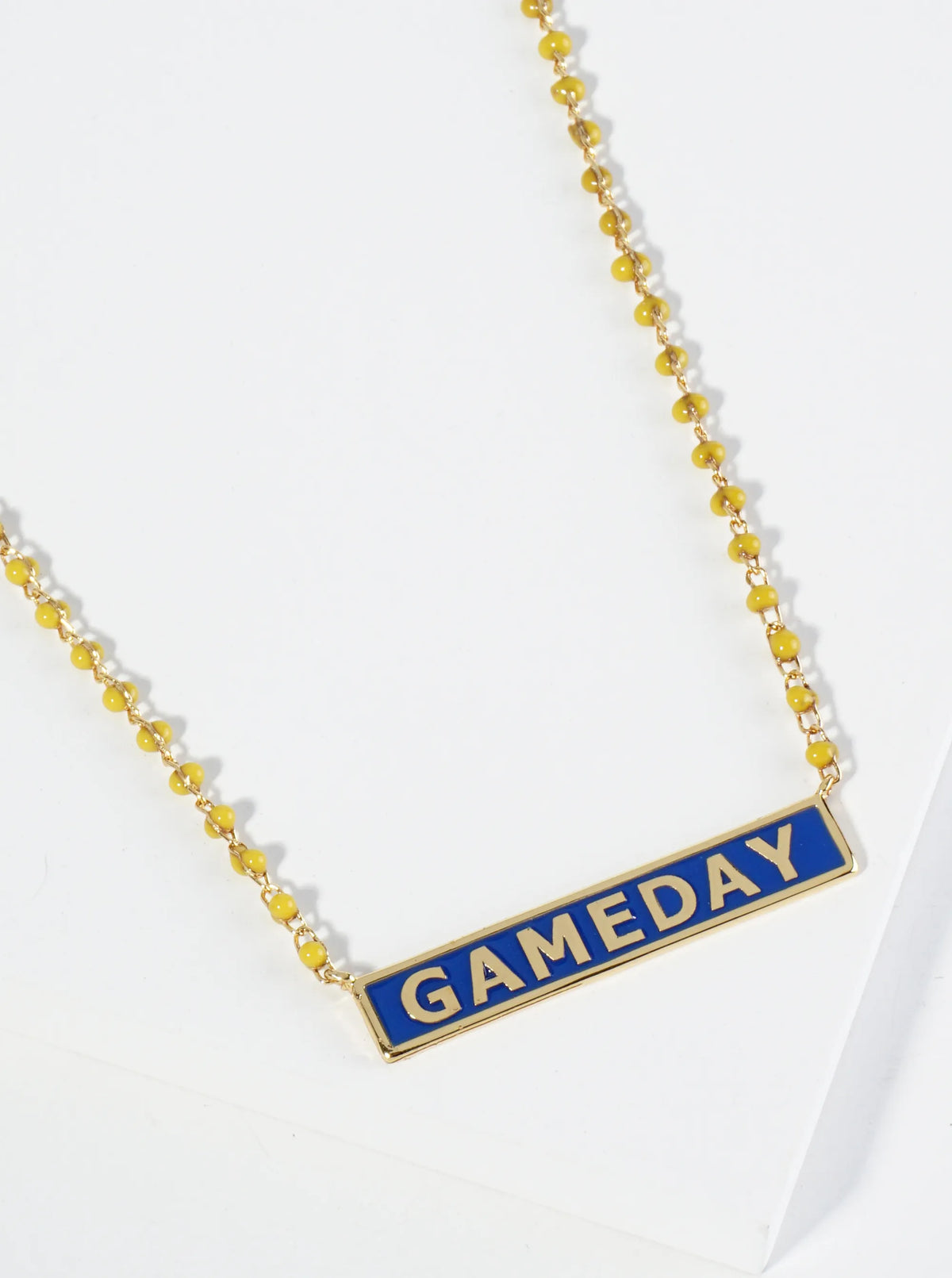 18K Gold Dipped Enamel Game Day Pendant Glass Beaded Chain Necklace
