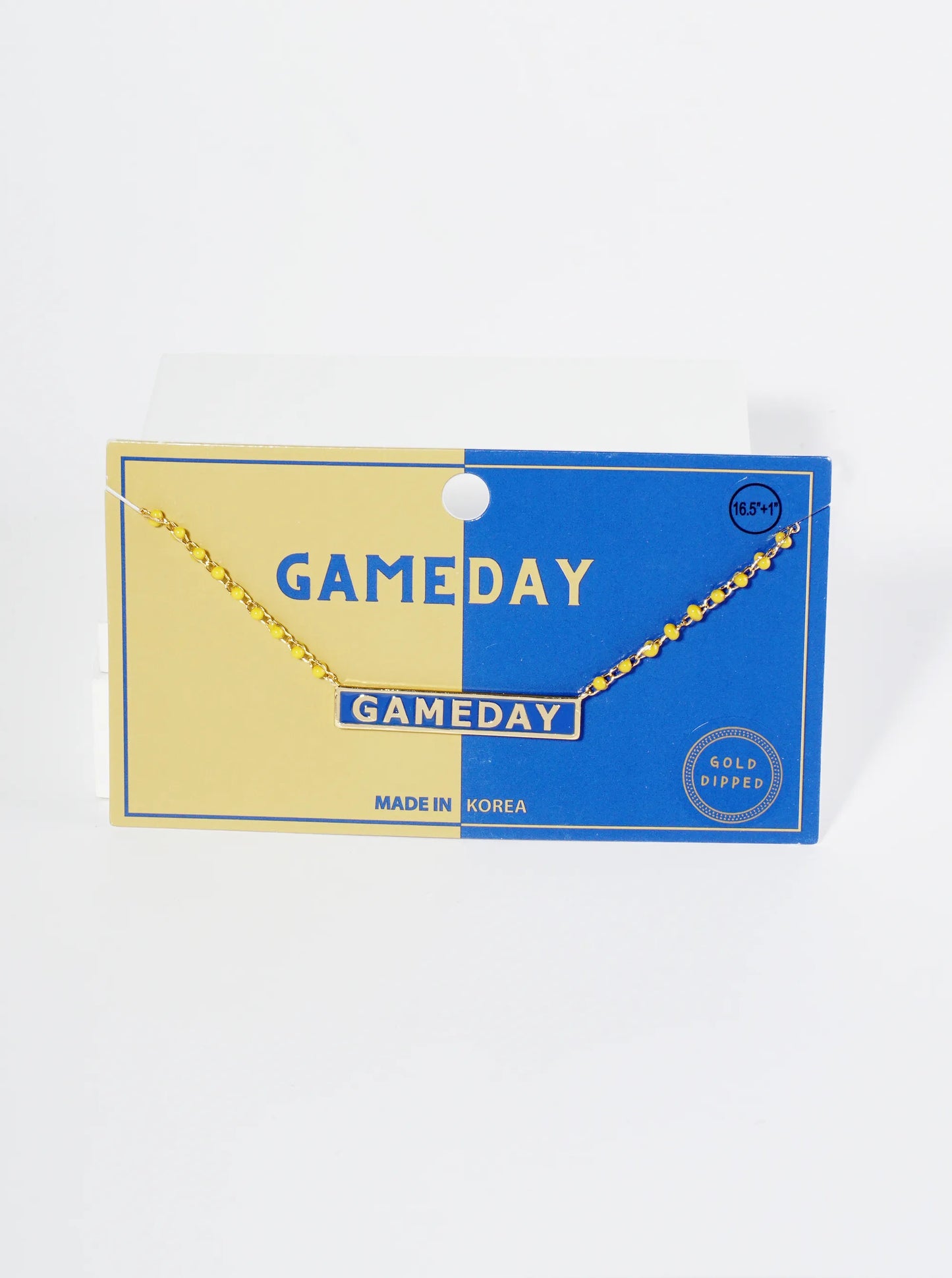 18K Gold Dipped Enamel Game Day Pendant Glass Beaded Chain Necklace