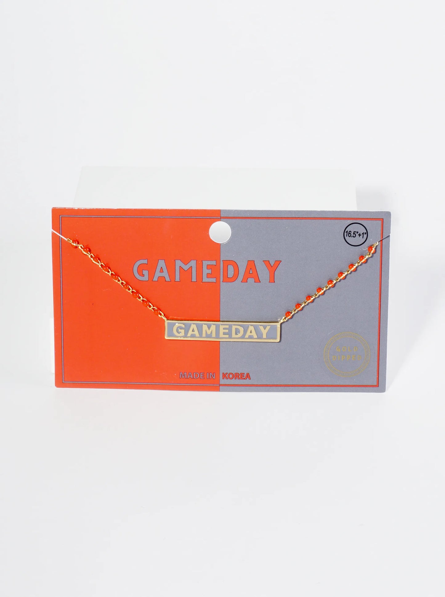 18K Gold Dipped Enamel Game Day Pendant Glass Beaded Chain Necklace
