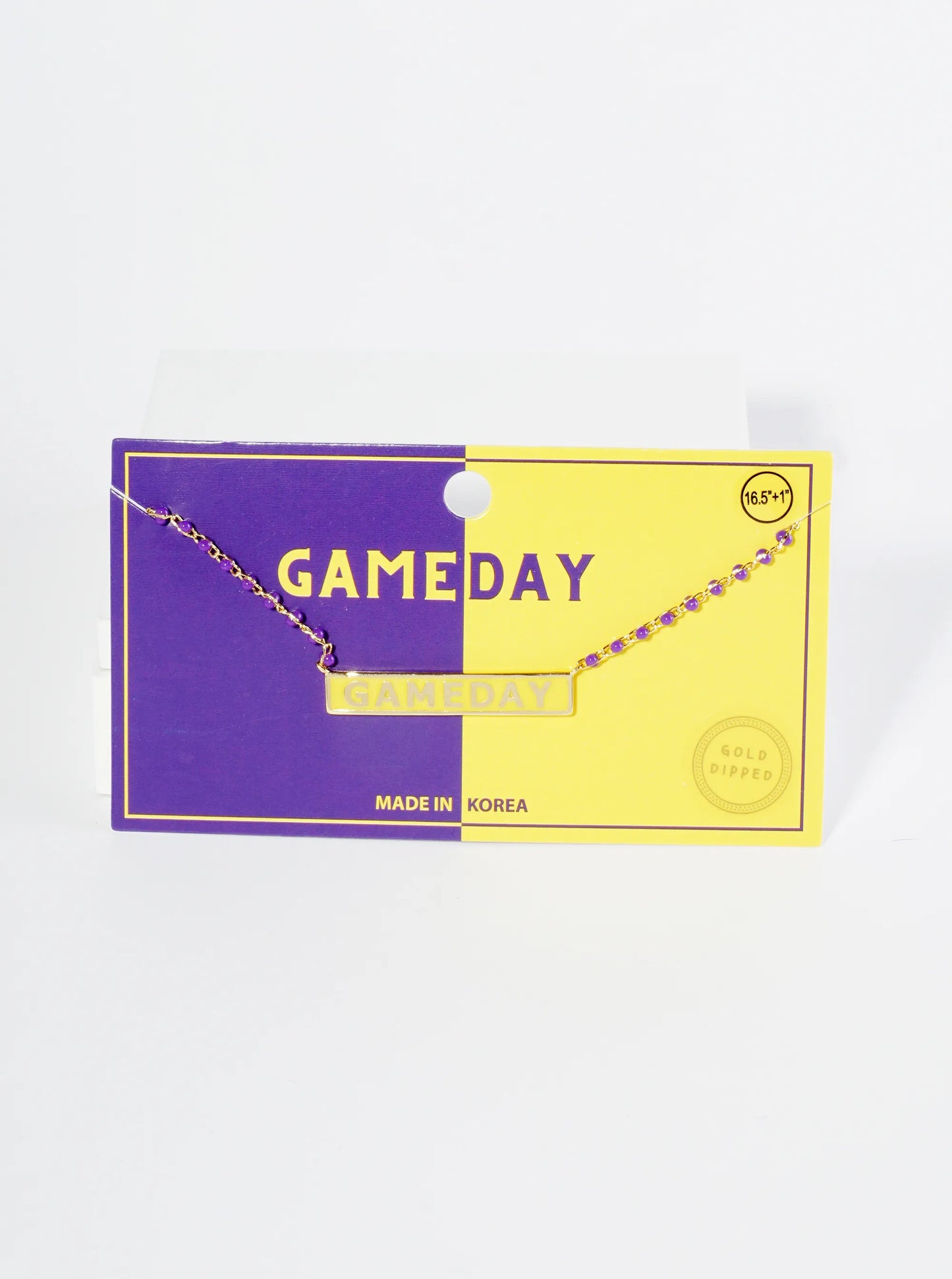 18K Gold Dipped Enamel Game Day Pendant Glass Beaded Chain Necklace