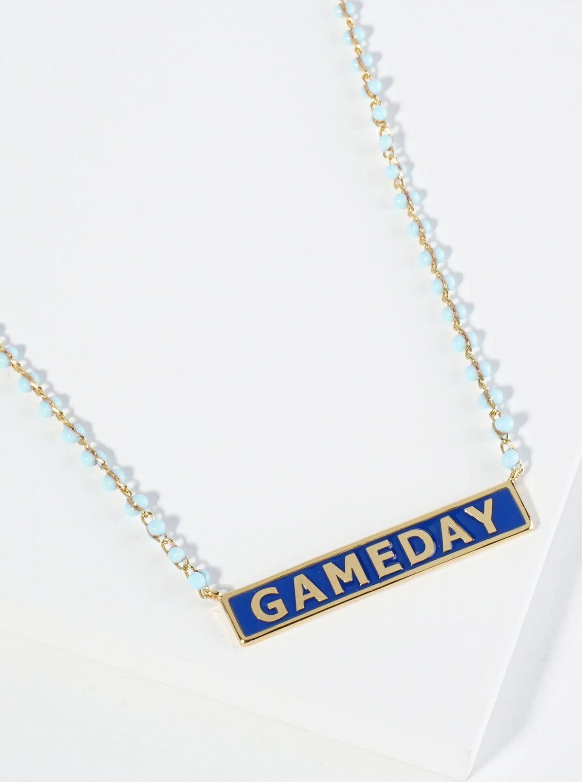 18K Gold Dipped Enamel Game Day Pendant Glass Beaded Chain Necklace