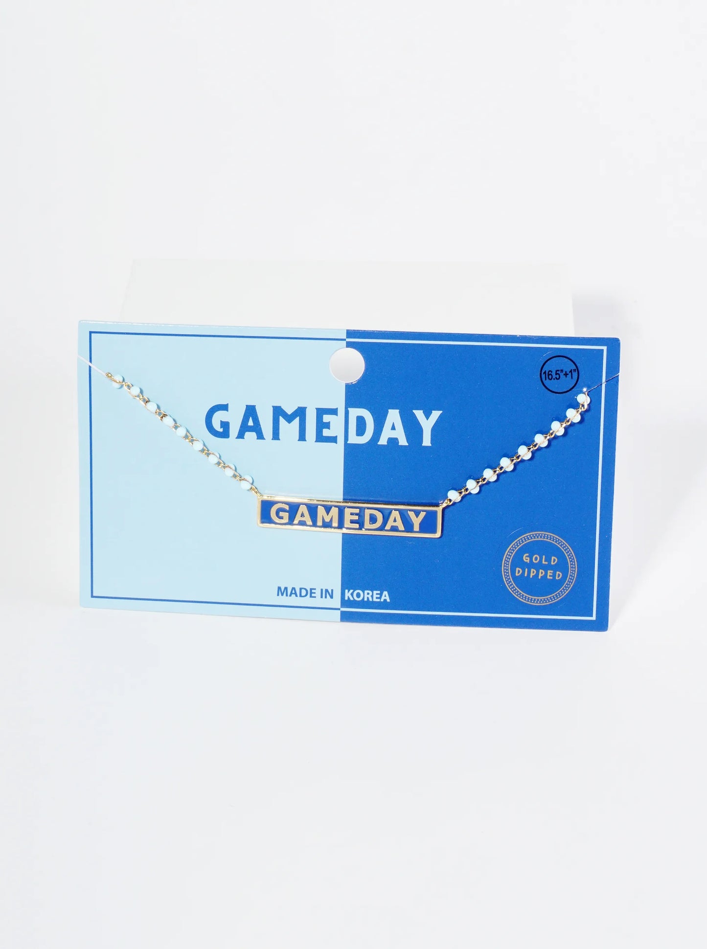 18K Gold Dipped Enamel Game Day Pendant Glass Beaded Chain Necklace