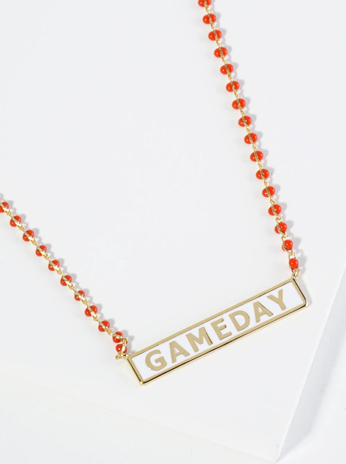 18K Gold Dipped Enamel Game Day Pendant Glass Beaded Chain Necklace