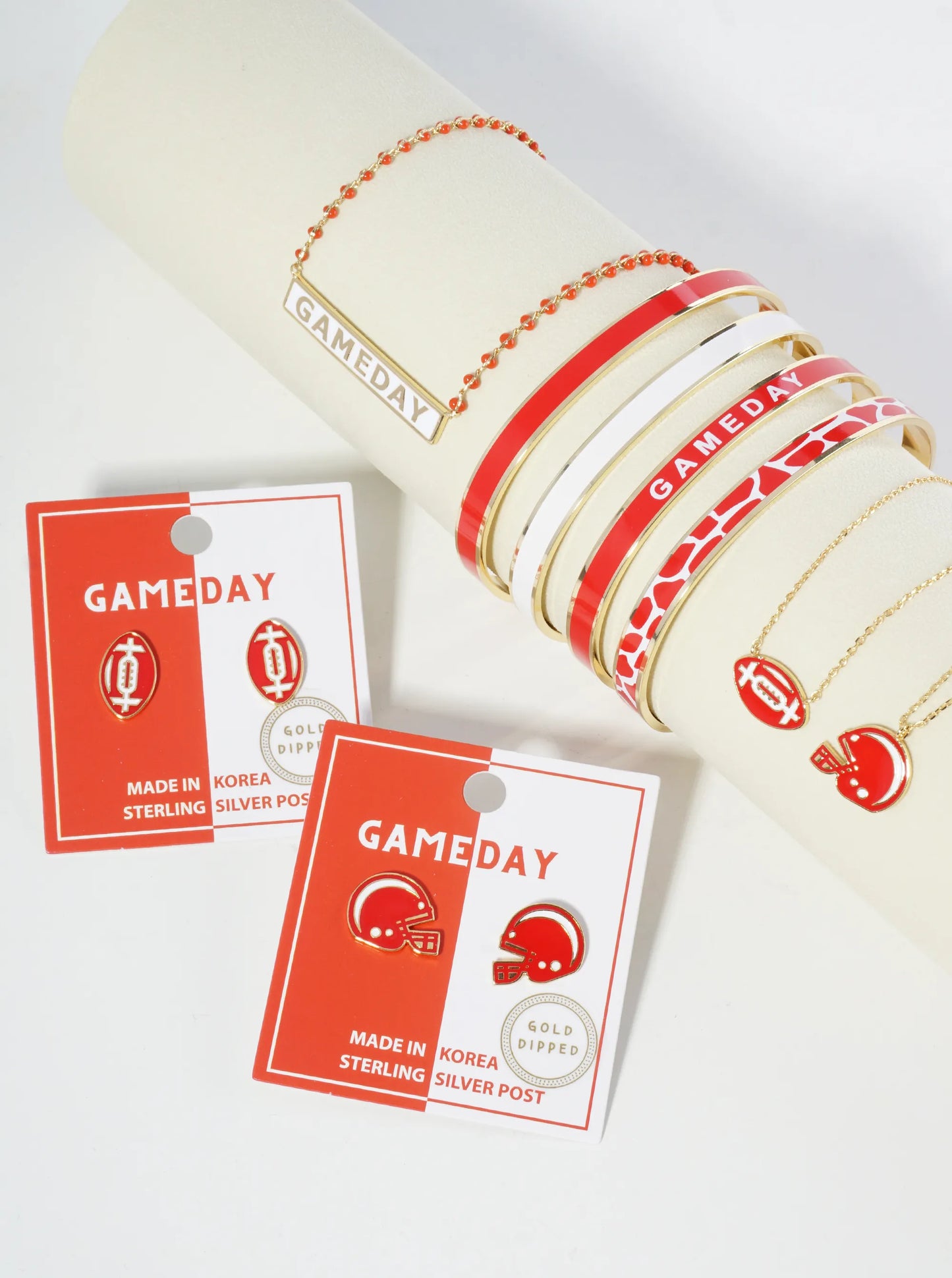 18K Gold Dipped Enamel Game Day Pendant Glass Beaded Chain Necklace