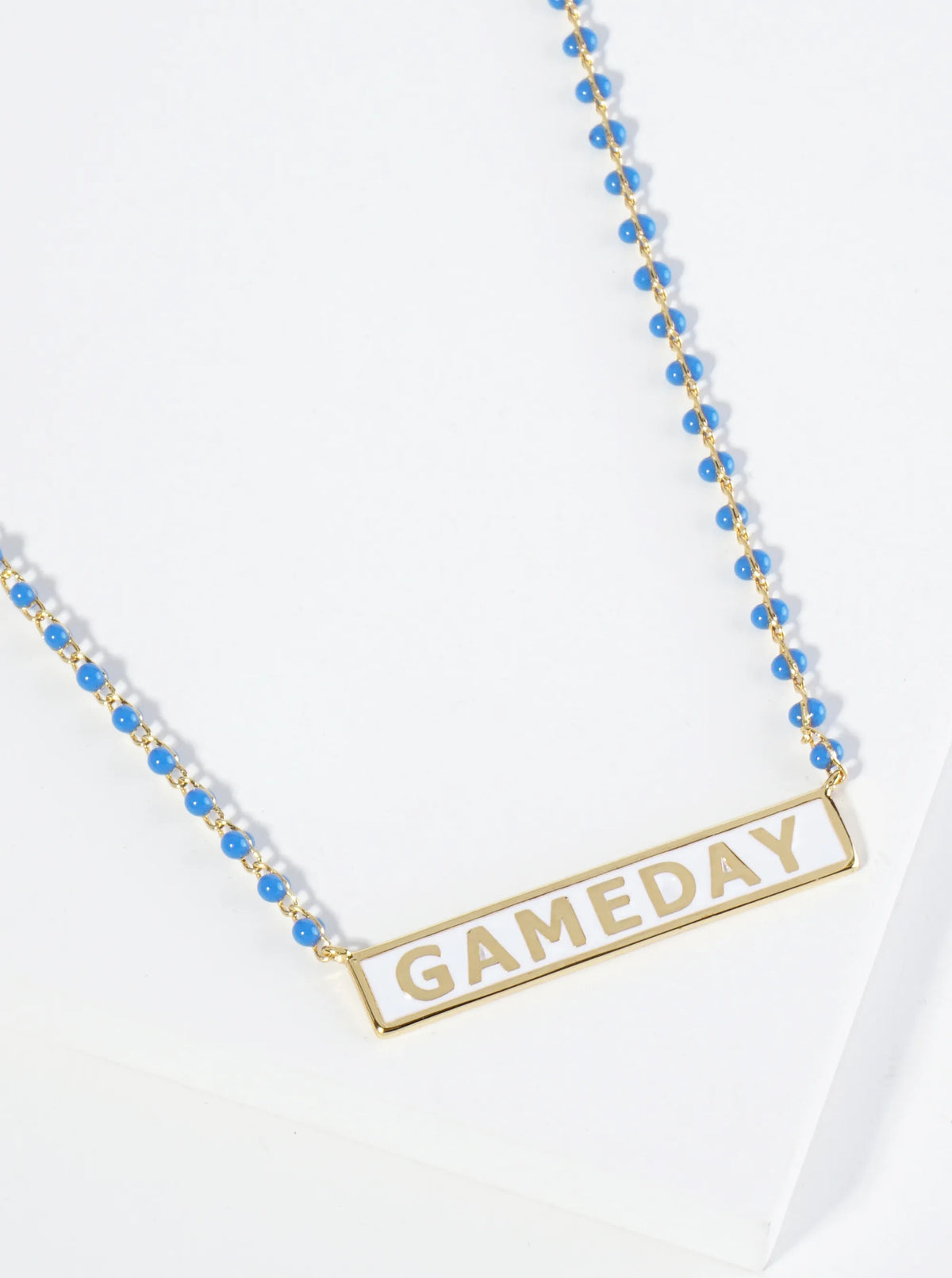 18K Gold Dipped Enamel Game Day Pendant Glass Beaded Chain Necklace