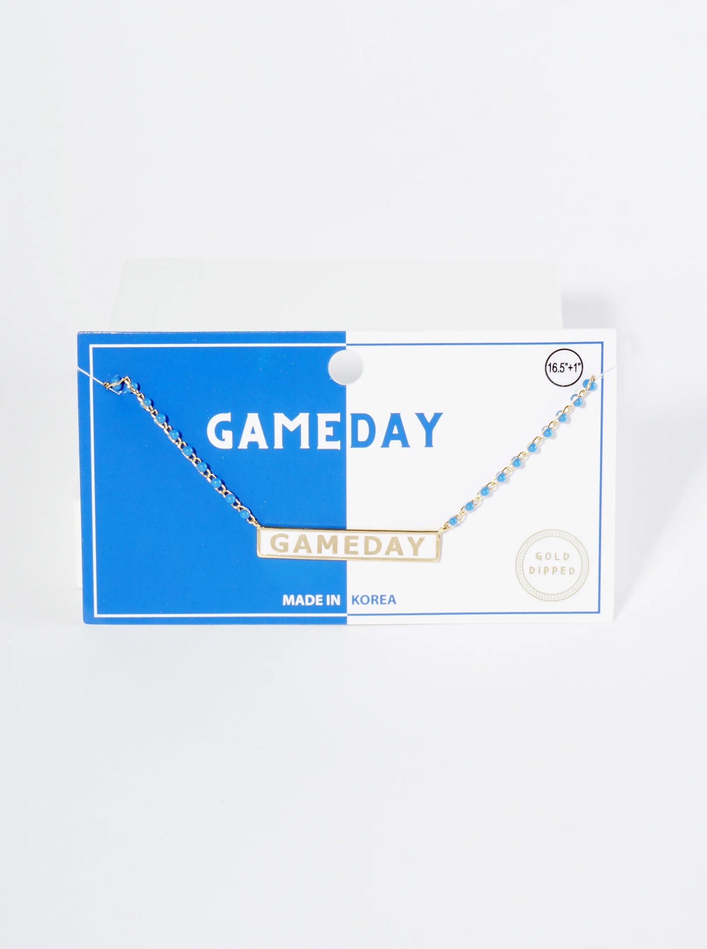 18K Gold Dipped Enamel Game Day Pendant Glass Beaded Chain Necklace