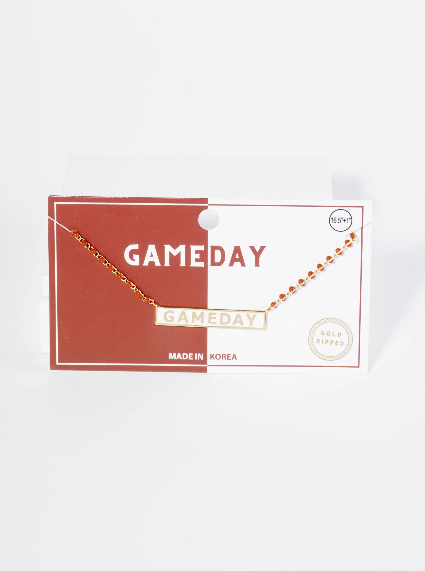 18K Gold Dipped Enamel Game Day Pendant Glass Beaded Chain Necklace