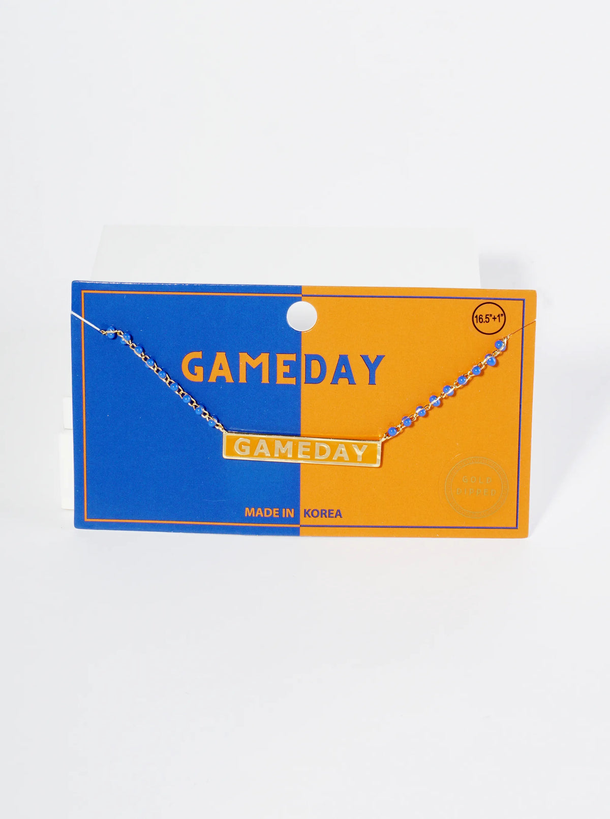 18K Gold Dipped Enamel Game Day Pendant Glass Beaded Chain Necklace