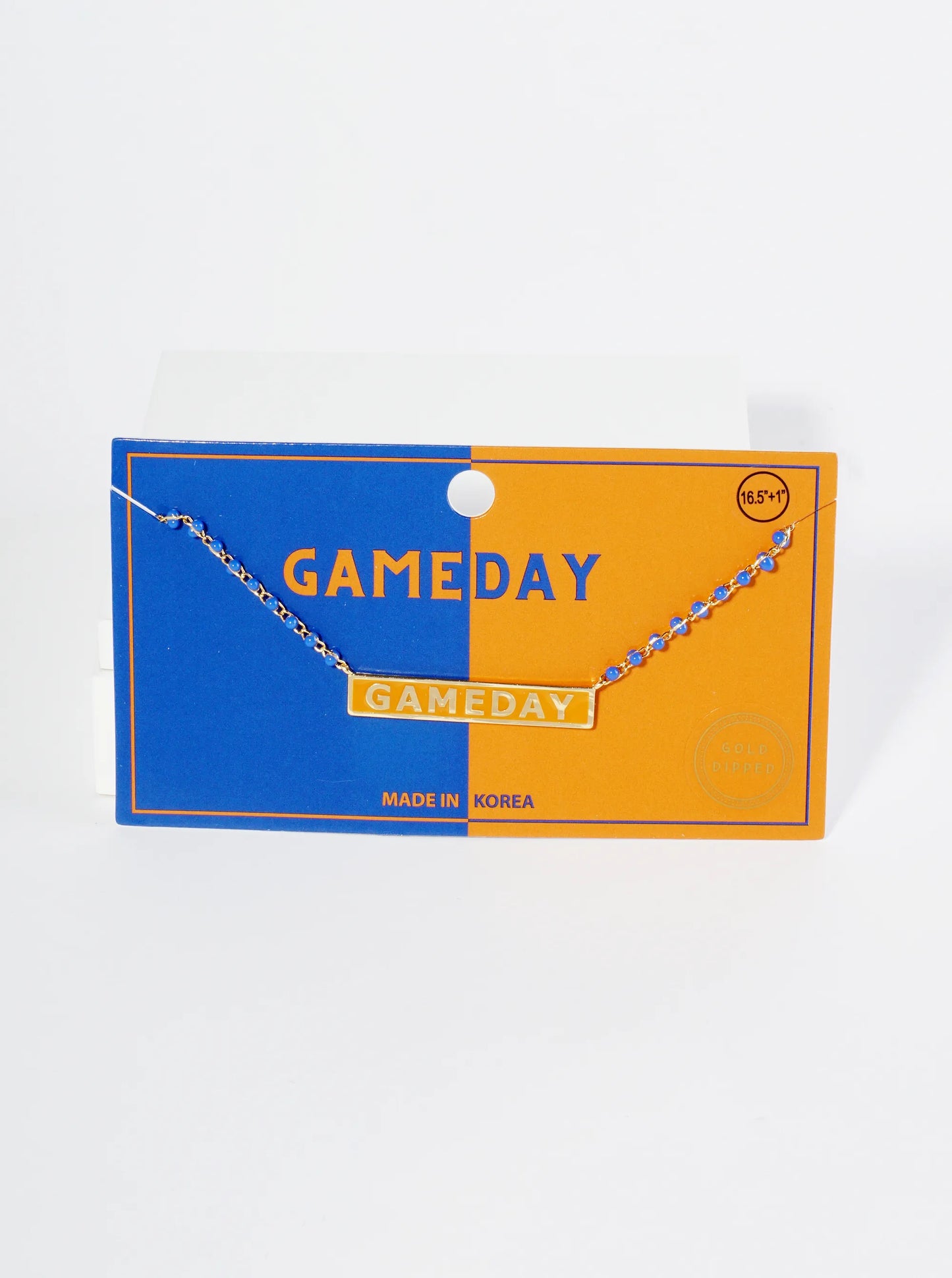 18K Gold Dipped Enamel Game Day Pendant Glass Beaded Chain Necklace