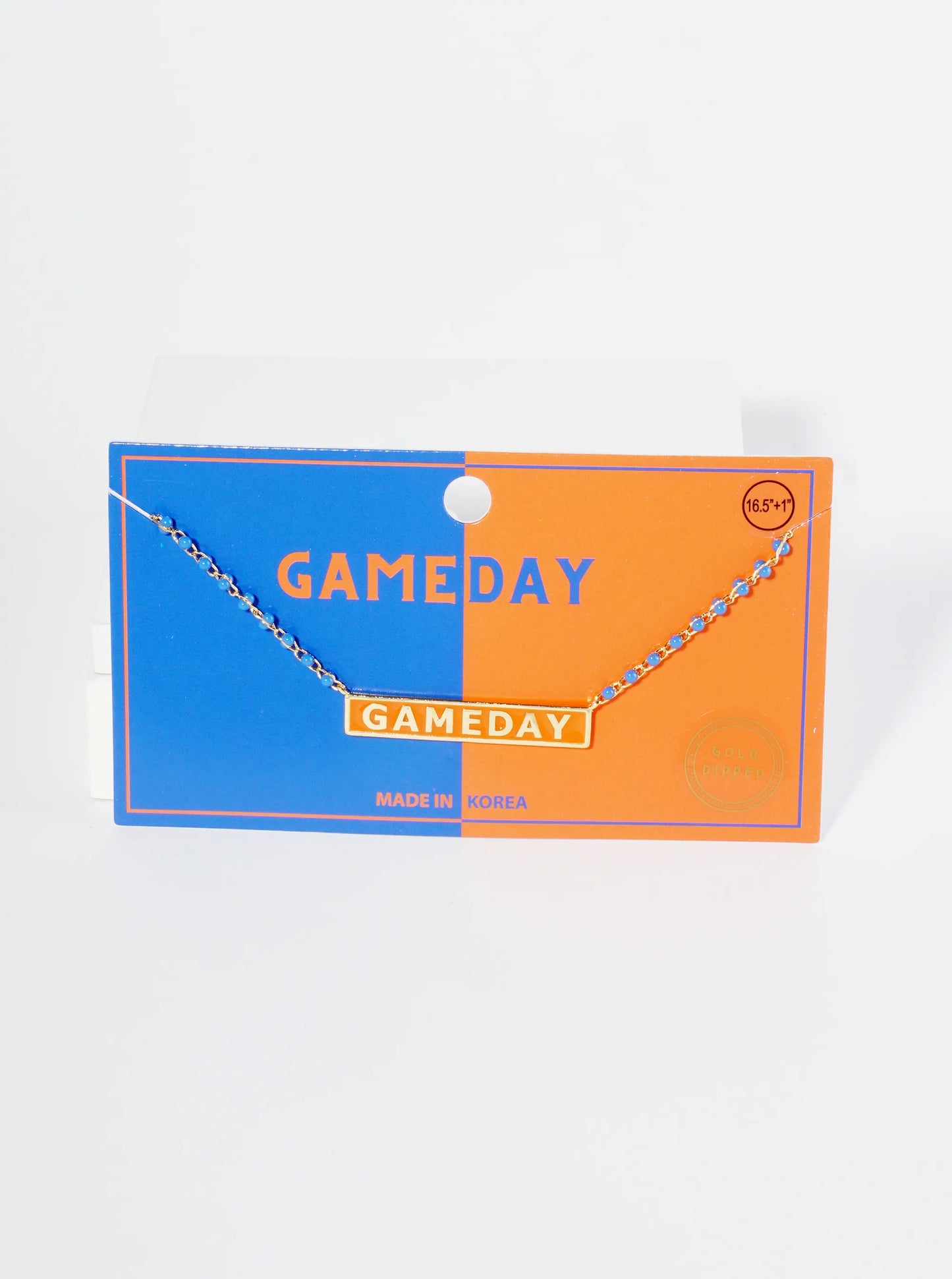 18K Gold Dipped Enamel Game Day Pendant Glass Beaded Chain Necklace