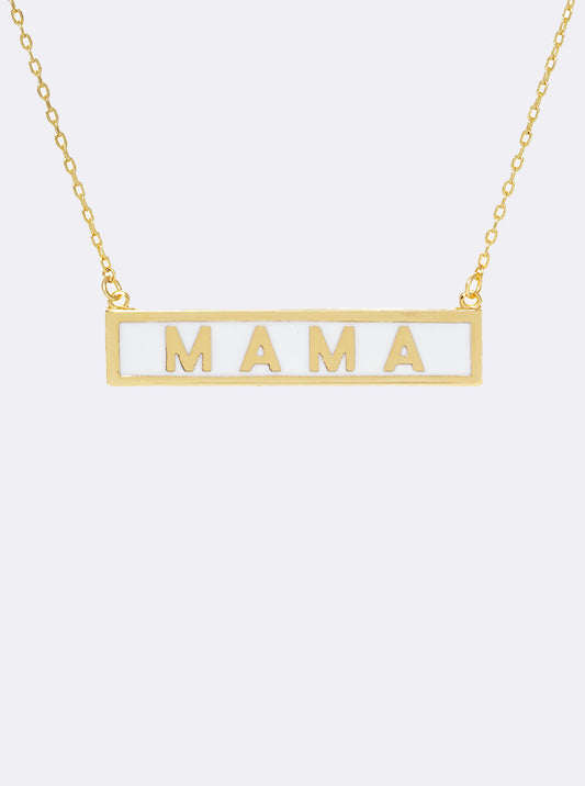 18K-Gold-Dipped Enamel Mama Rectangle Pendant Necklace