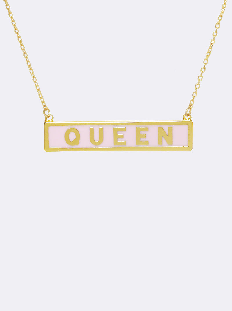 18K-Gold-Dipped Enamel Queen Rectangle Pendant Necklace