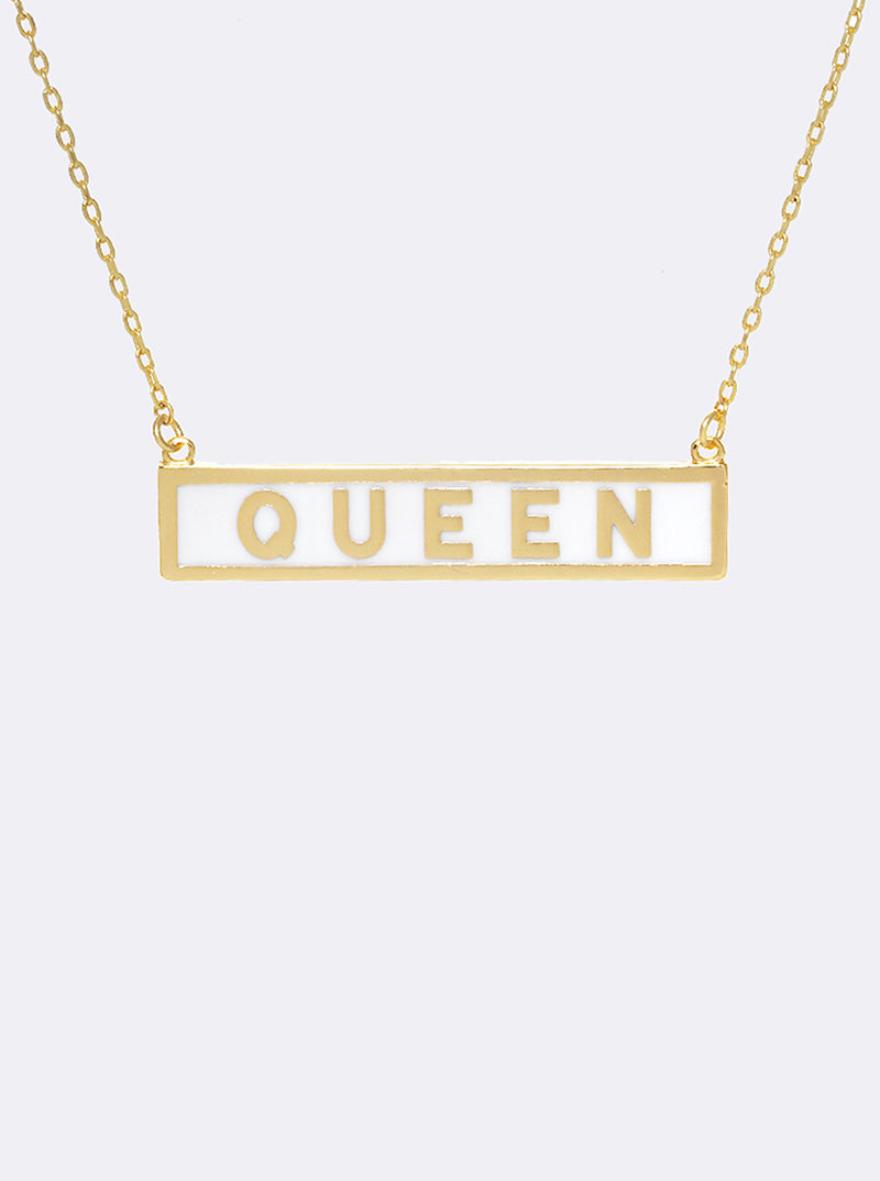 18K-Gold-Dipped Enamel Queen Rectangle Pendant Necklace