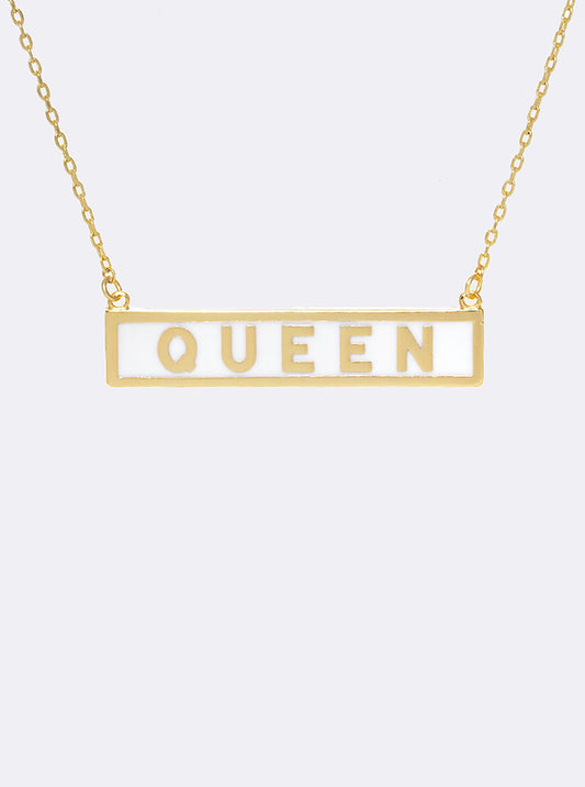 18K-Gold-Dipped Enamel Queen Rectangle Pendant Necklace