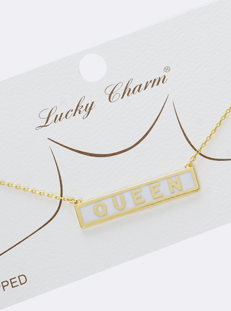 18K-Gold-Dipped Enamel Queen Rectangle Pendant Necklace