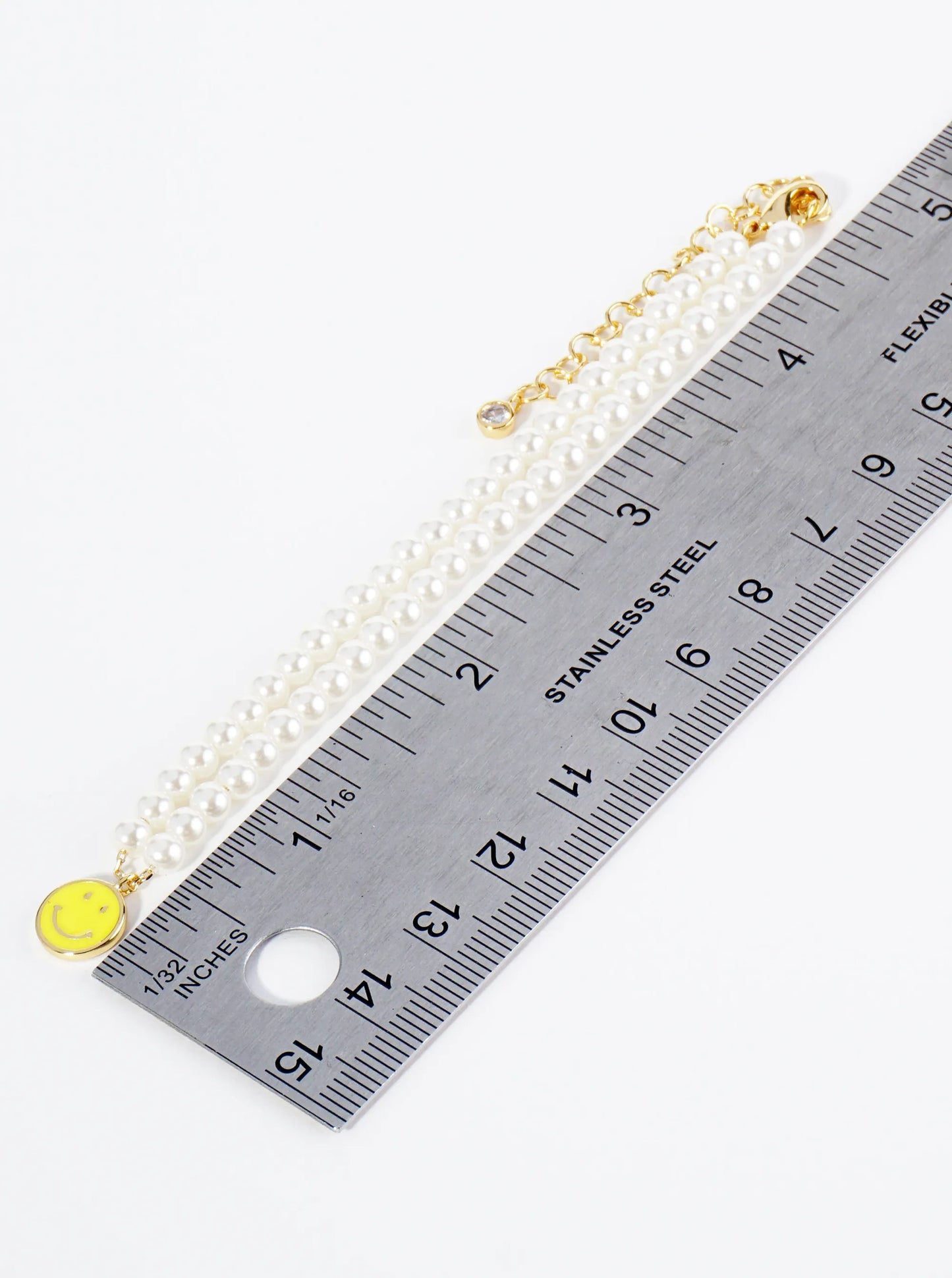 18K Gold Dipped Enamel Smiley Face Charm Pearl Chain Anklet