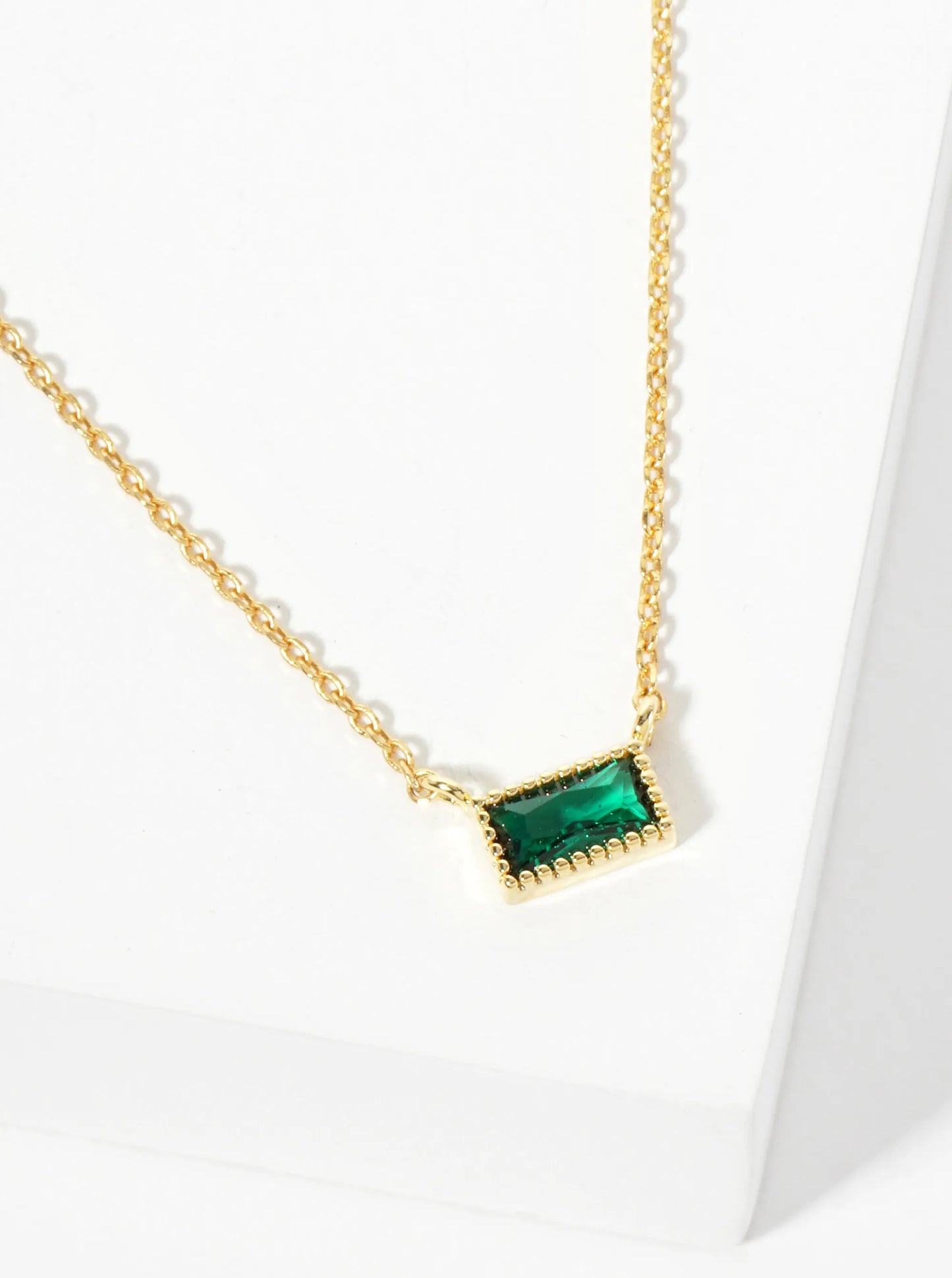 18K Gold Dipped Faceted CZ Rectangular Pendant Necklace
