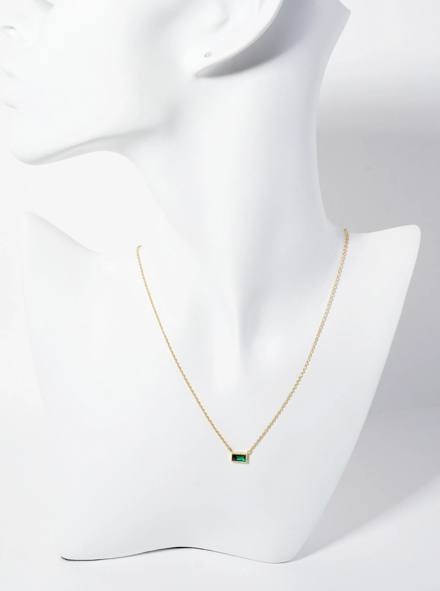 18K Gold Dipped Faceted CZ Rectangular Pendant Necklace