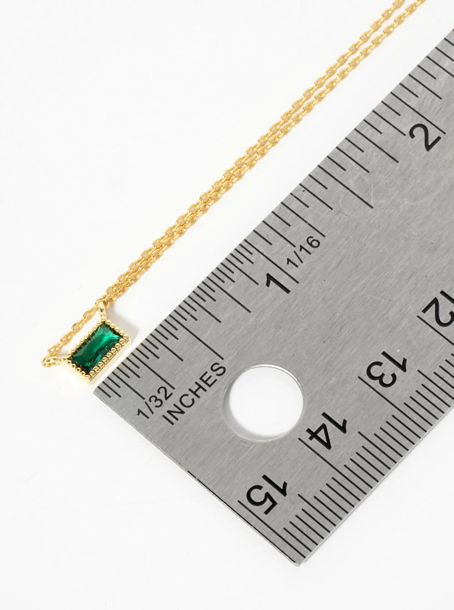 18K Gold Dipped Faceted CZ Rectangular Pendant Necklace