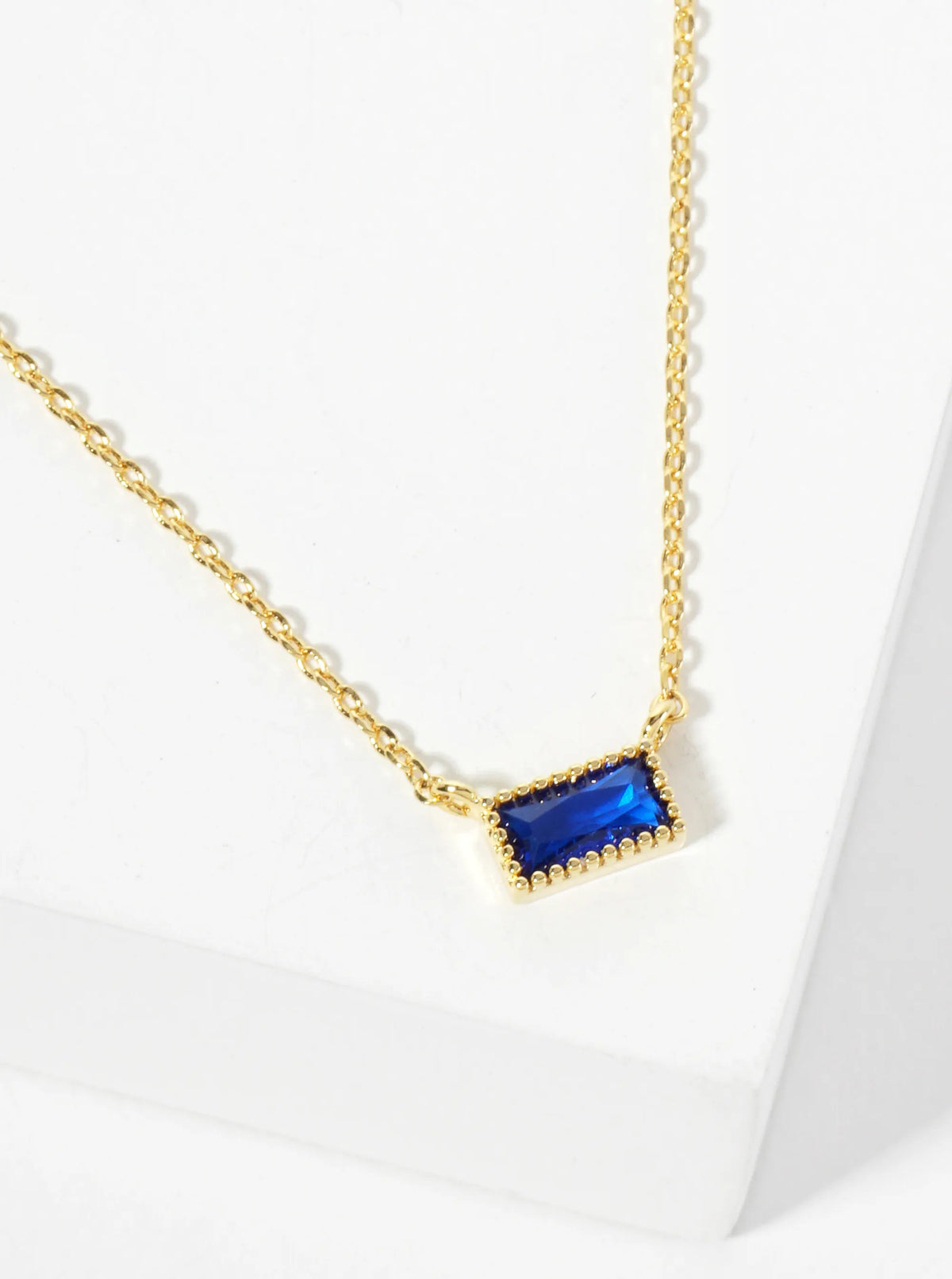 18K Gold Dipped Faceted CZ Rectangular Pendant Necklace