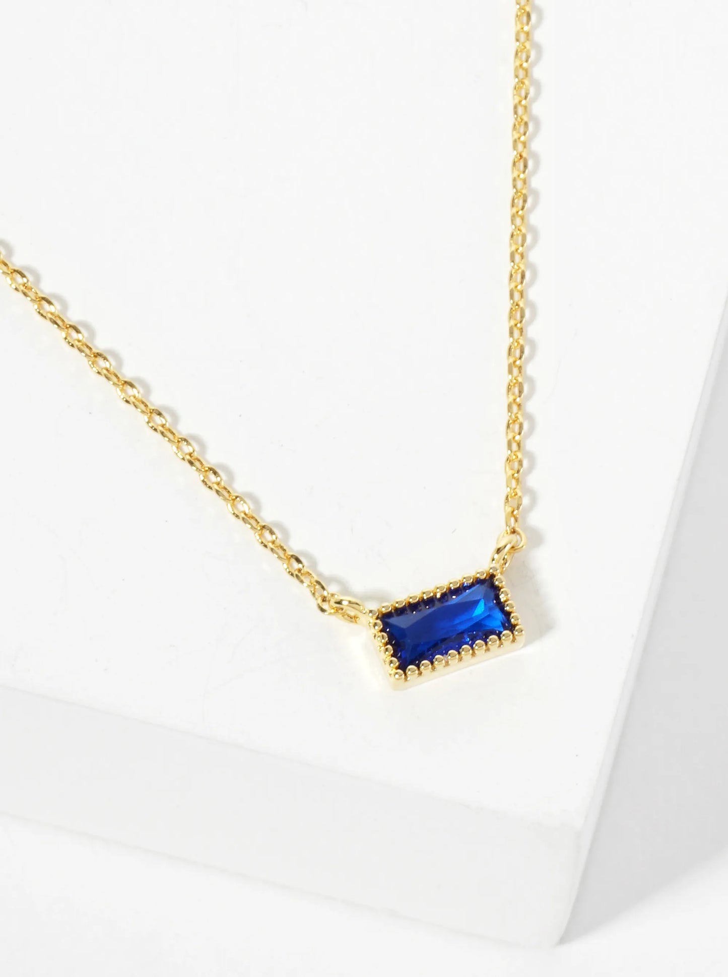 18K Gold Dipped Faceted CZ Rectangular Pendant Necklace