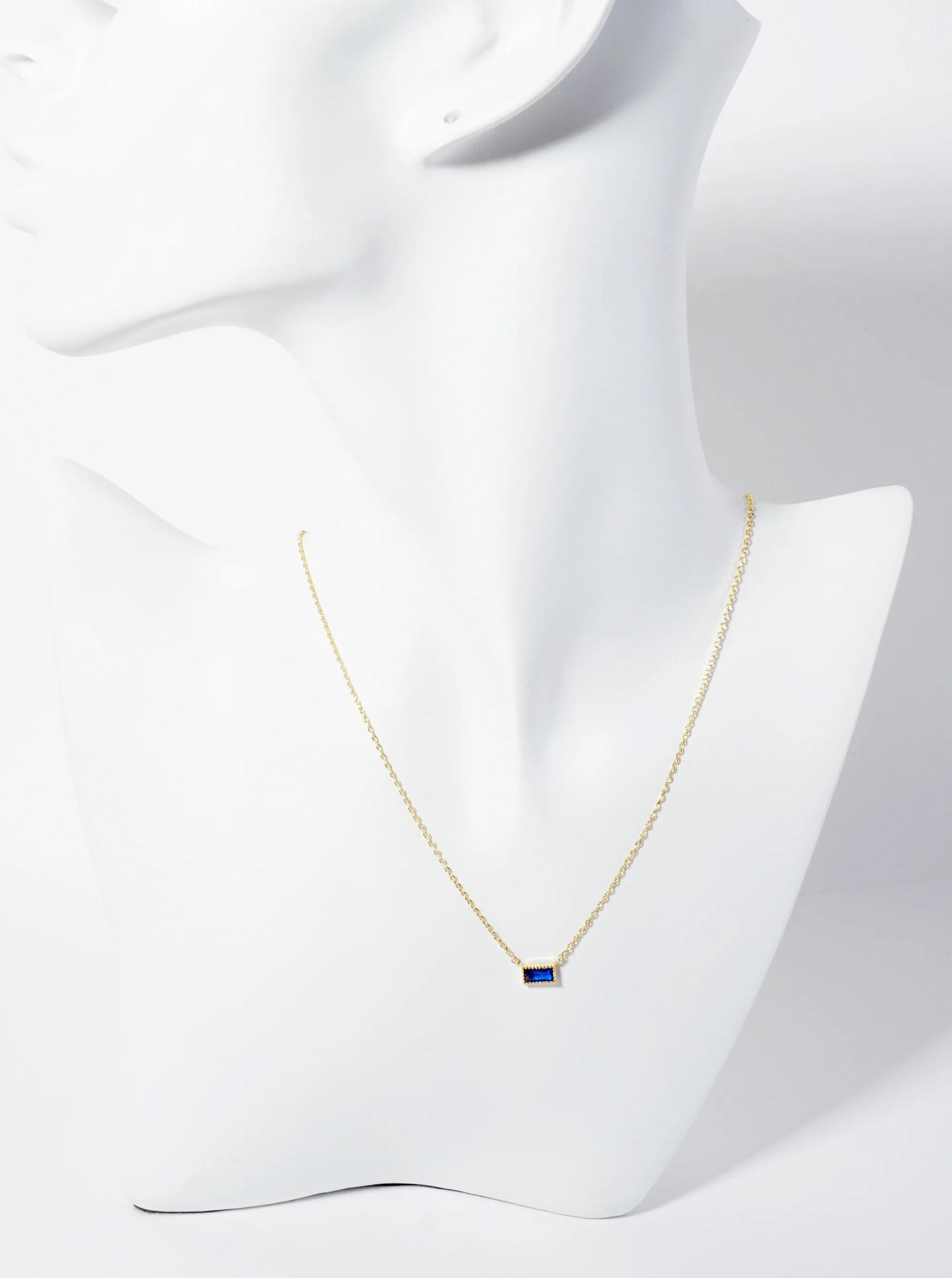 18K Gold Dipped Faceted CZ Rectangular Pendant Necklace
